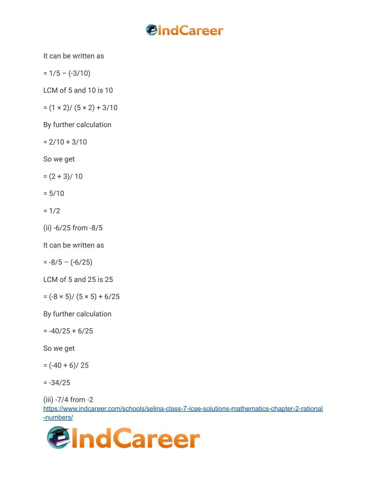 Selina Class 7 ICSE Solutions Mathematics : Chapter 2- Rational Numbers - Page 43