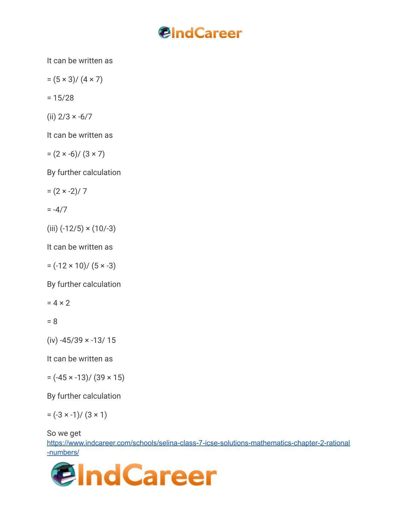 Selina Class 7 ICSE Solutions Mathematics : Chapter 2- Rational Numbers - Page 53