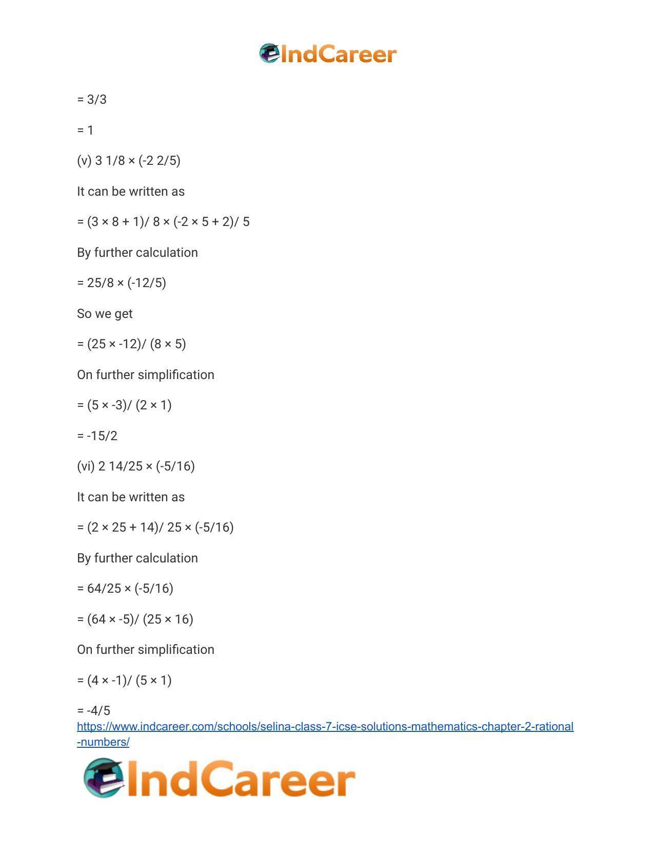 Selina Class 7 ICSE Solutions Mathematics : Chapter 2- Rational Numbers - Page 54