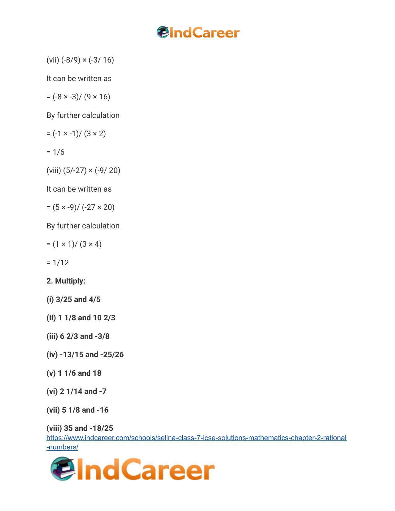 Selina Class 7 ICSE Solutions Mathematics : Chapter 2- Rational Numbers - Page 55