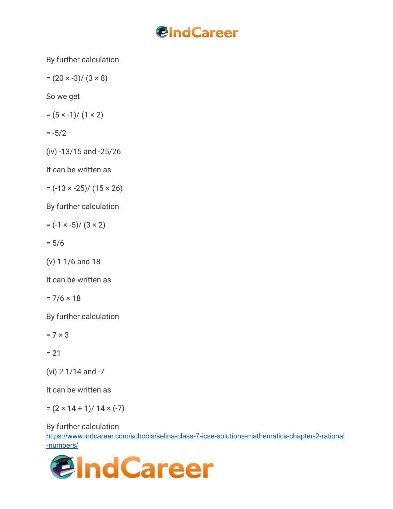 Selina Class 7 ICSE Solutions Mathematics : Chapter 2- Rational Numbers - Page 57