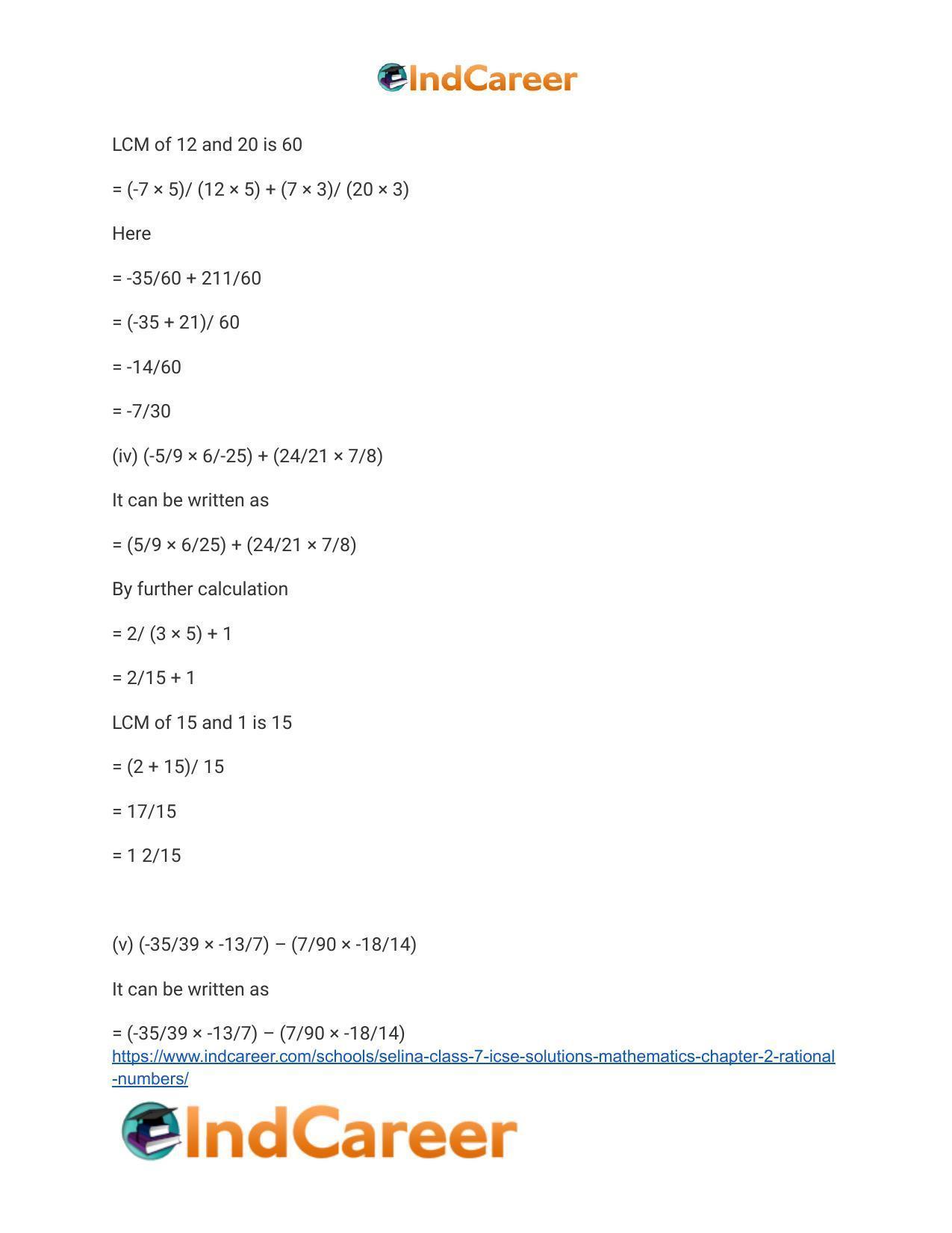 Selina Class 7 ICSE Solutions Mathematics : Chapter 2- Rational Numbers - Page 62