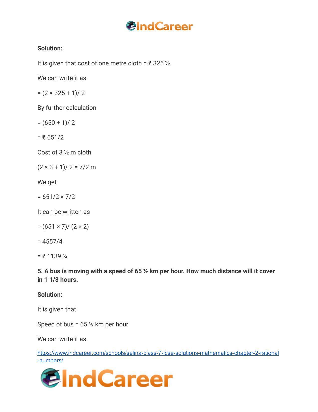 Selina Class 7 ICSE Solutions Mathematics : Chapter 2- Rational Numbers - Page 64