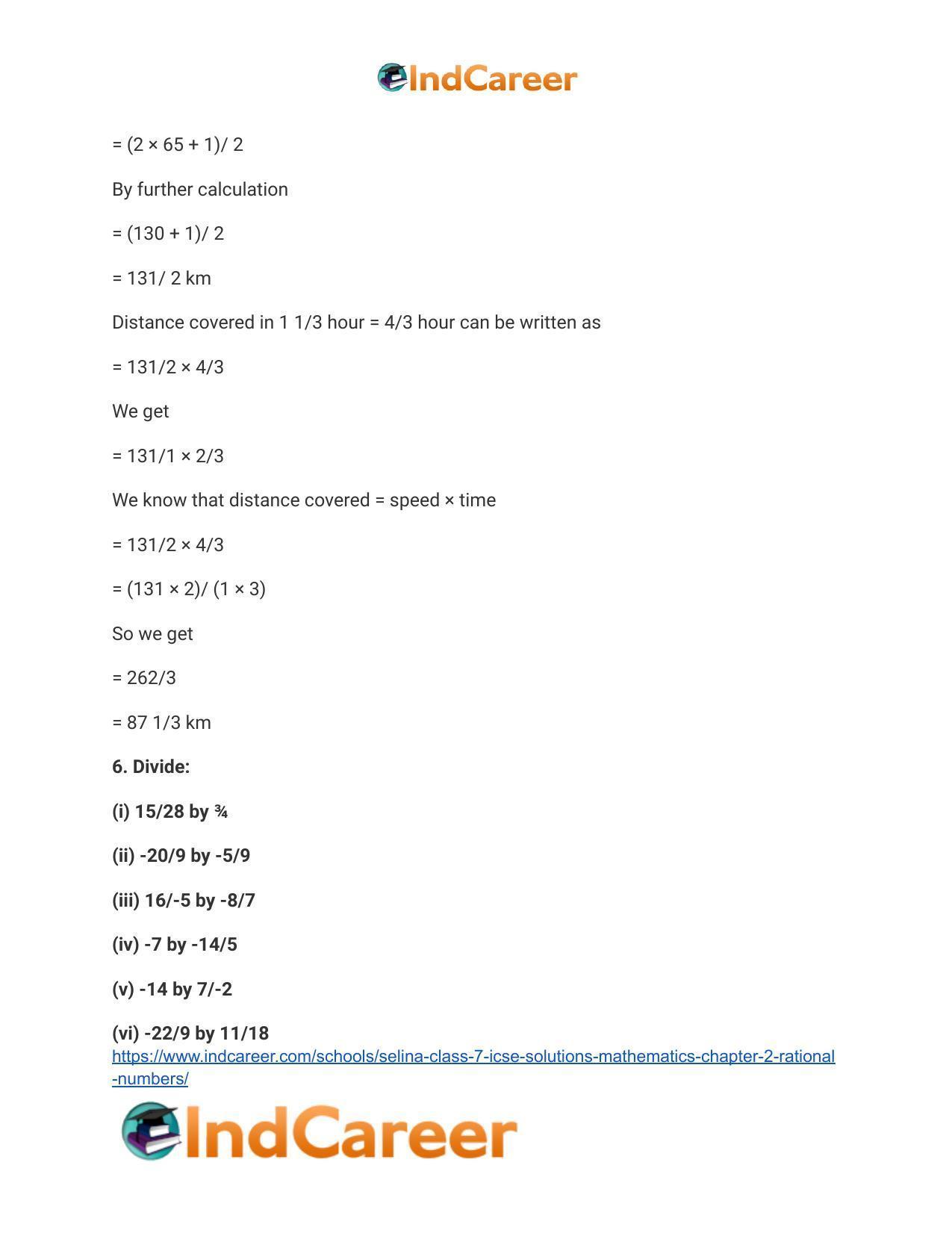 Selina Class 7 ICSE Solutions Mathematics : Chapter 2- Rational Numbers - Page 65