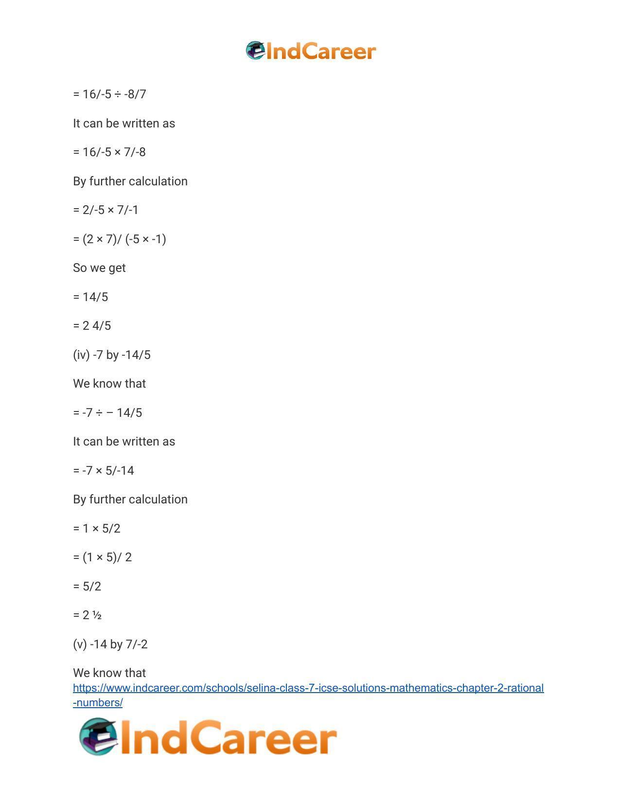 Selina Class 7 ICSE Solutions Mathematics : Chapter 2- Rational Numbers - Page 67