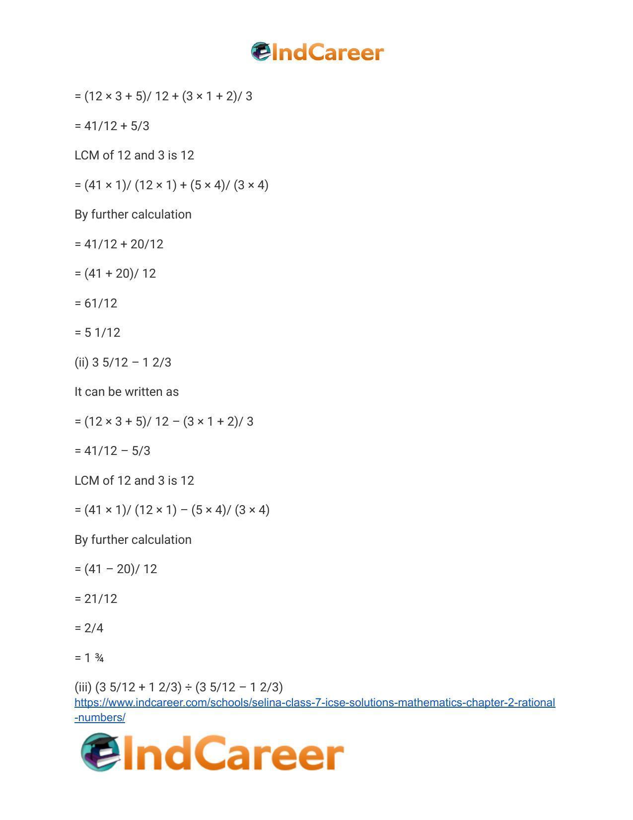 Selina Class 7 ICSE Solutions Mathematics : Chapter 2- Rational Numbers - Page 70