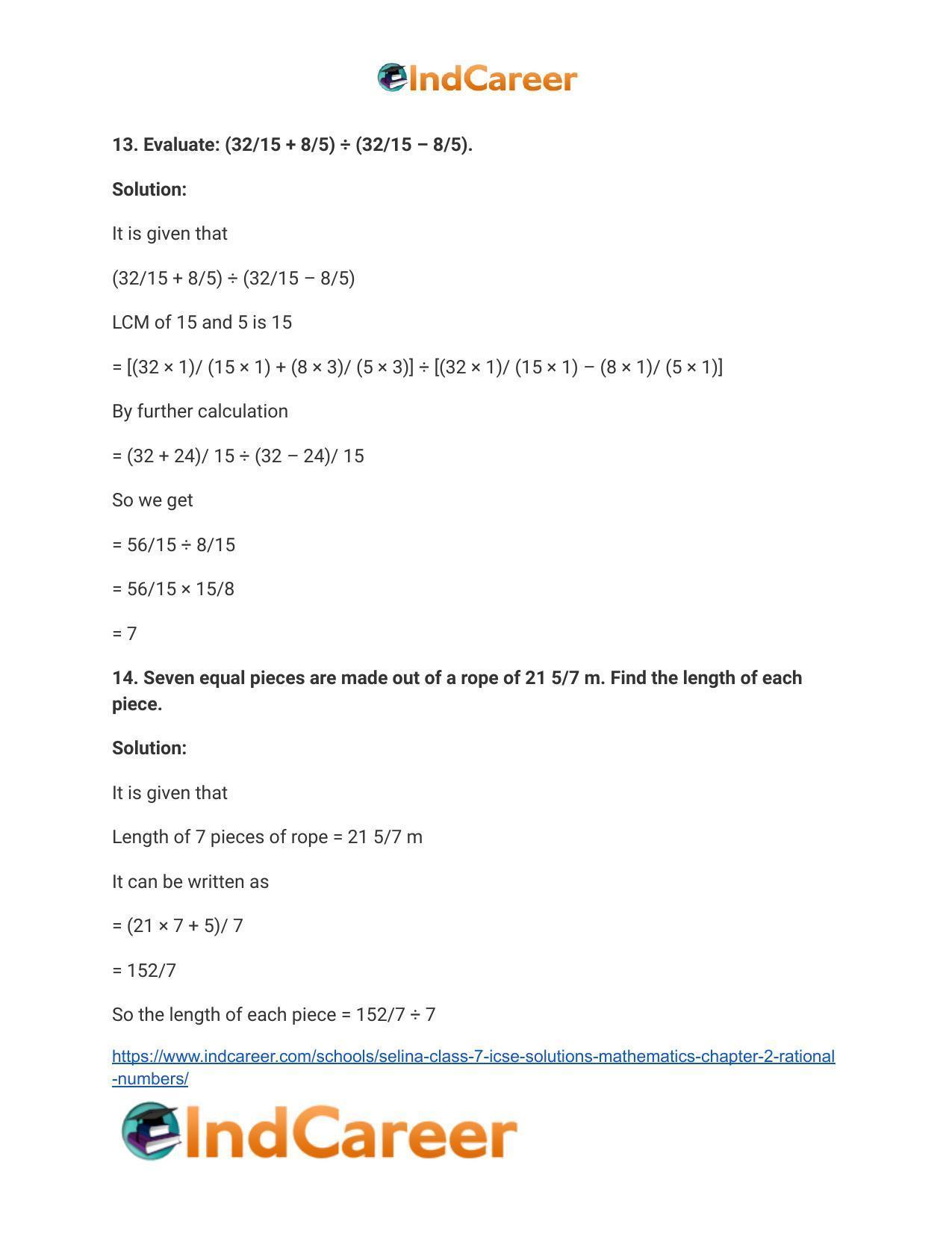 Selina Class 7 ICSE Solutions Mathematics : Chapter 2- Rational Numbers - Page 74