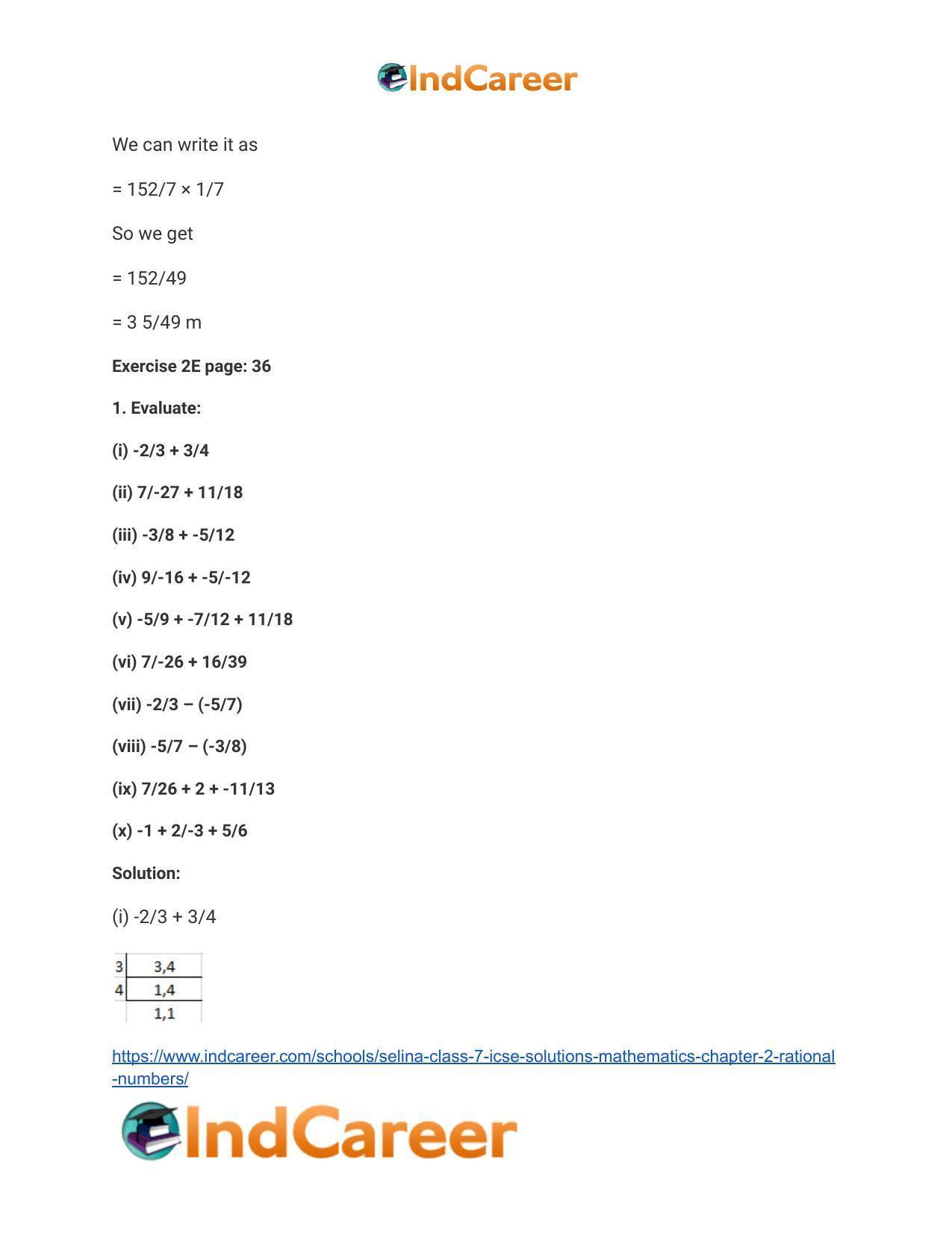 Selina Class 7 ICSE Solutions Mathematics : Chapter 2- Rational Numbers - Page 75