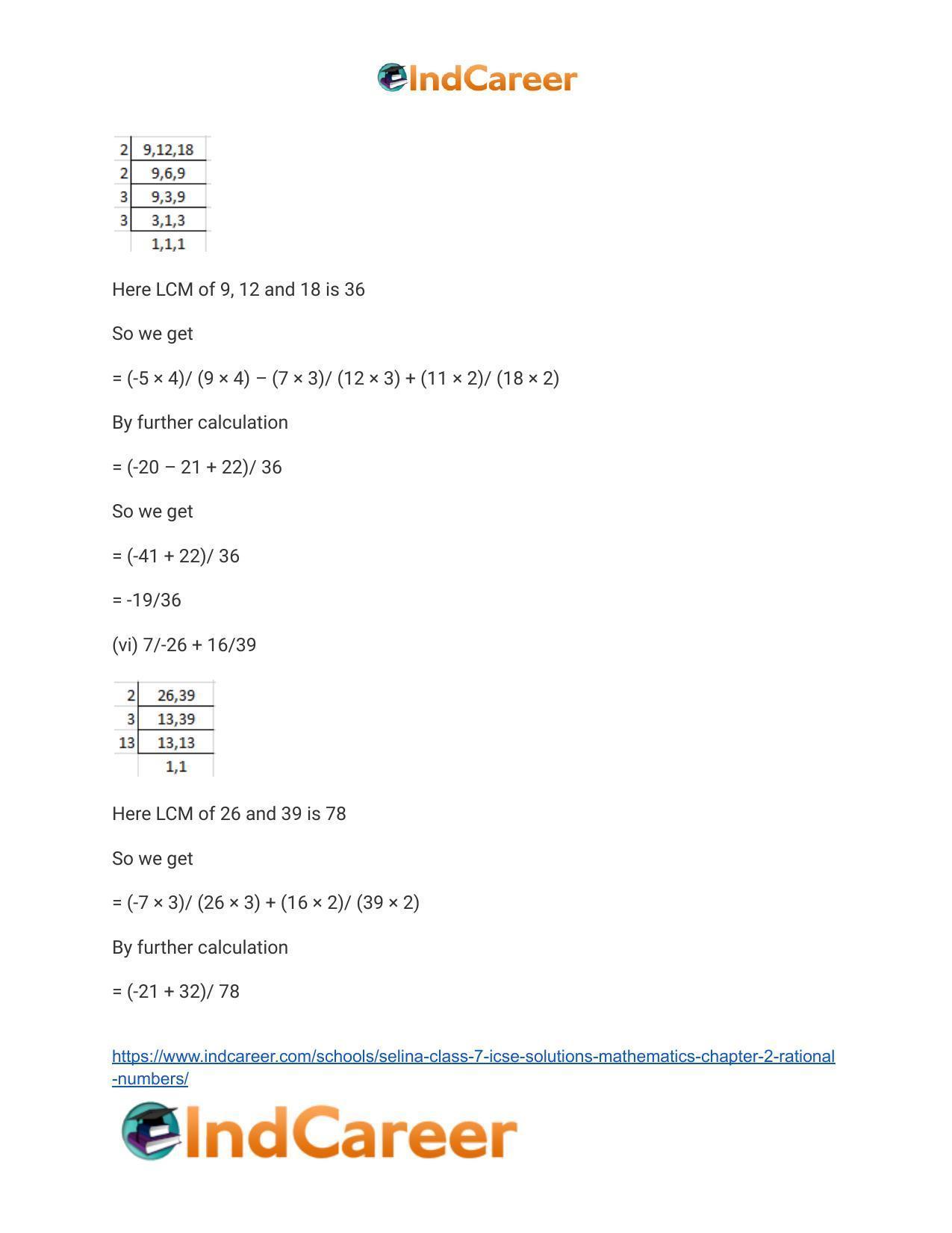 Selina Class 7 ICSE Solutions Mathematics : Chapter 2- Rational Numbers - Page 78