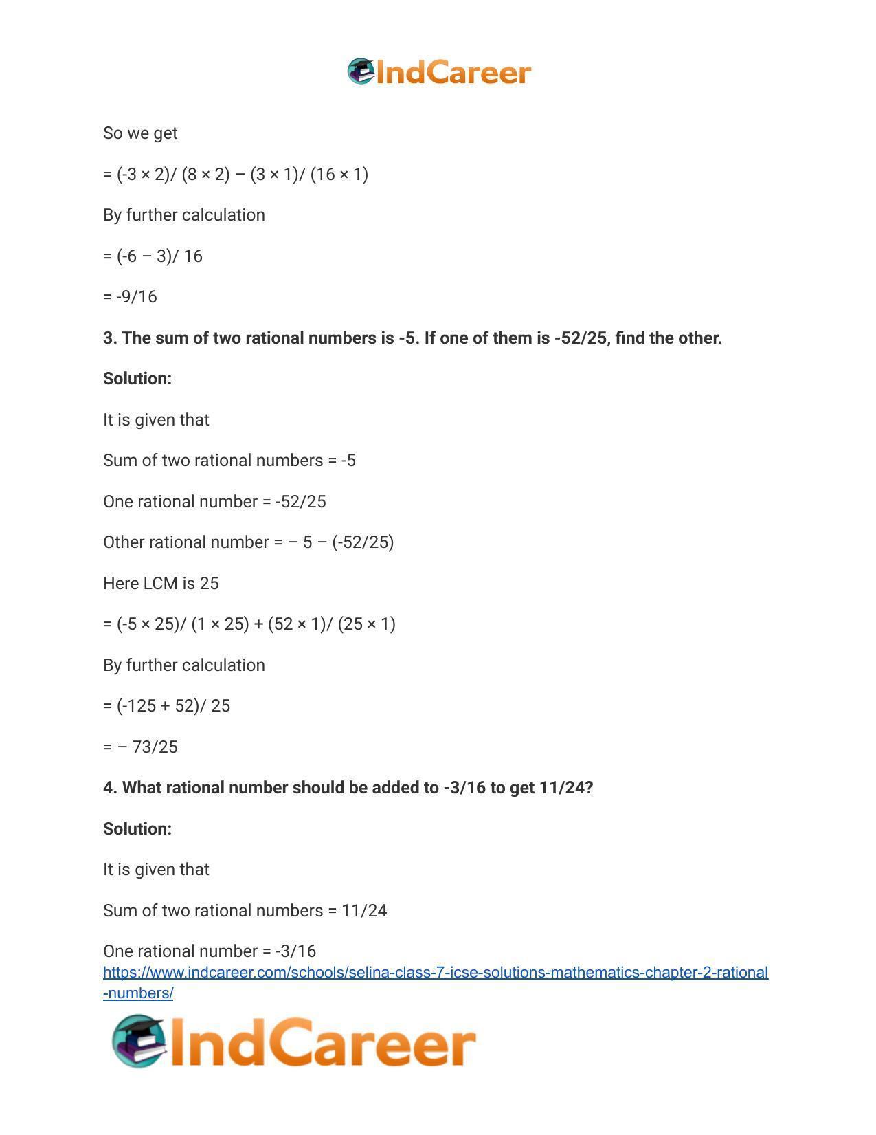 Selina Class 7 ICSE Solutions Mathematics : Chapter 2- Rational Numbers - Page 82