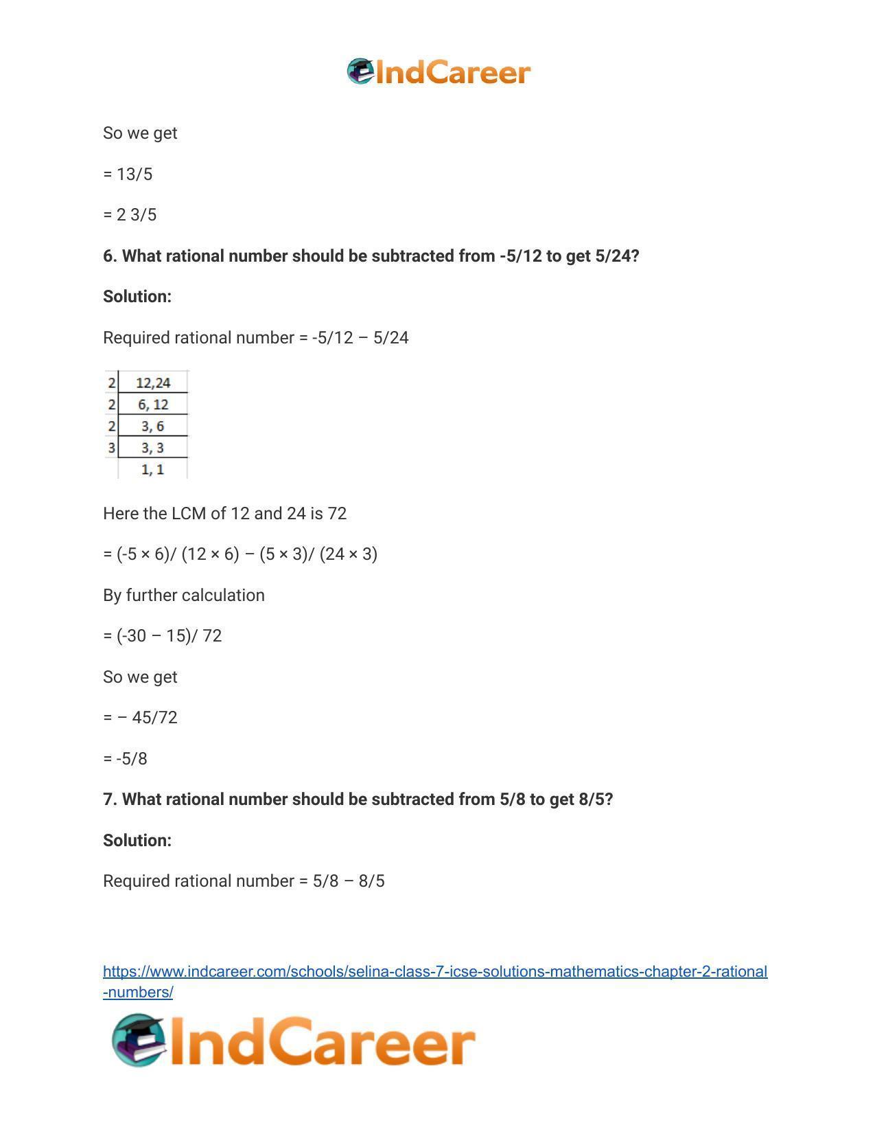 Selina Class 7 ICSE Solutions Mathematics : Chapter 2- Rational Numbers - Page 84