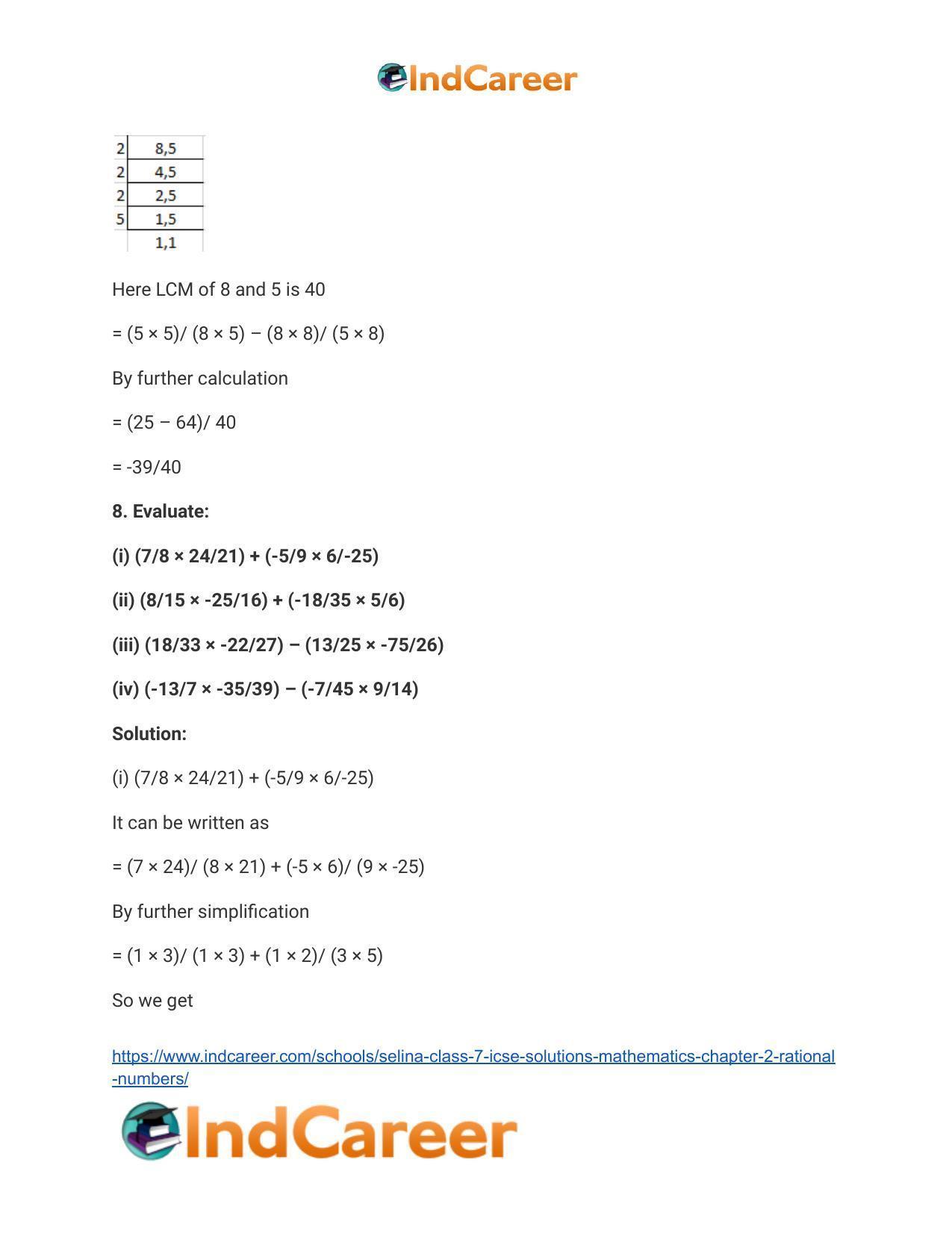 Selina Class 7 ICSE Solutions Mathematics : Chapter 2- Rational Numbers - Page 85