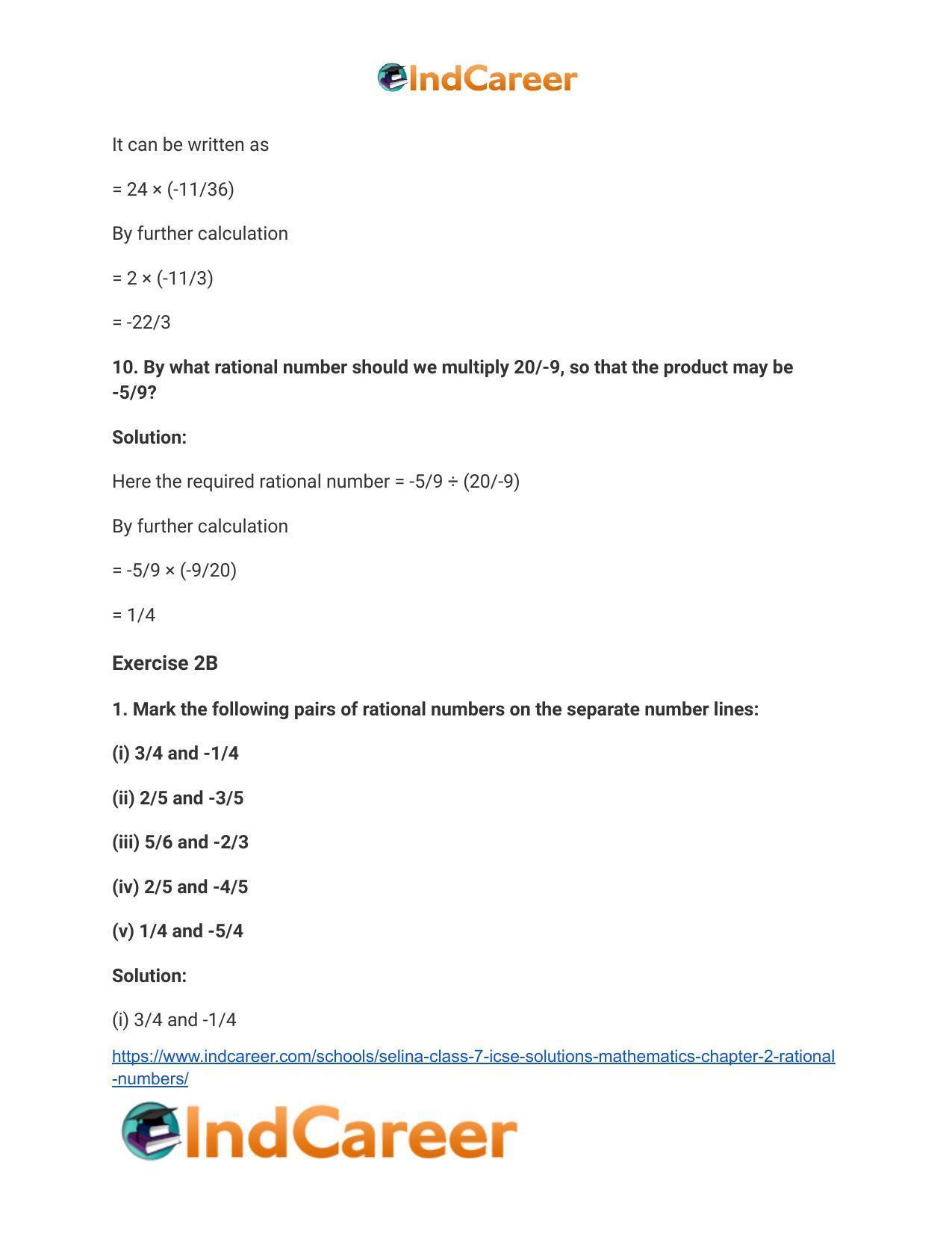 Selina Class 7 ICSE Solutions Mathematics : Chapter 2- Rational Numbers - Page 89
