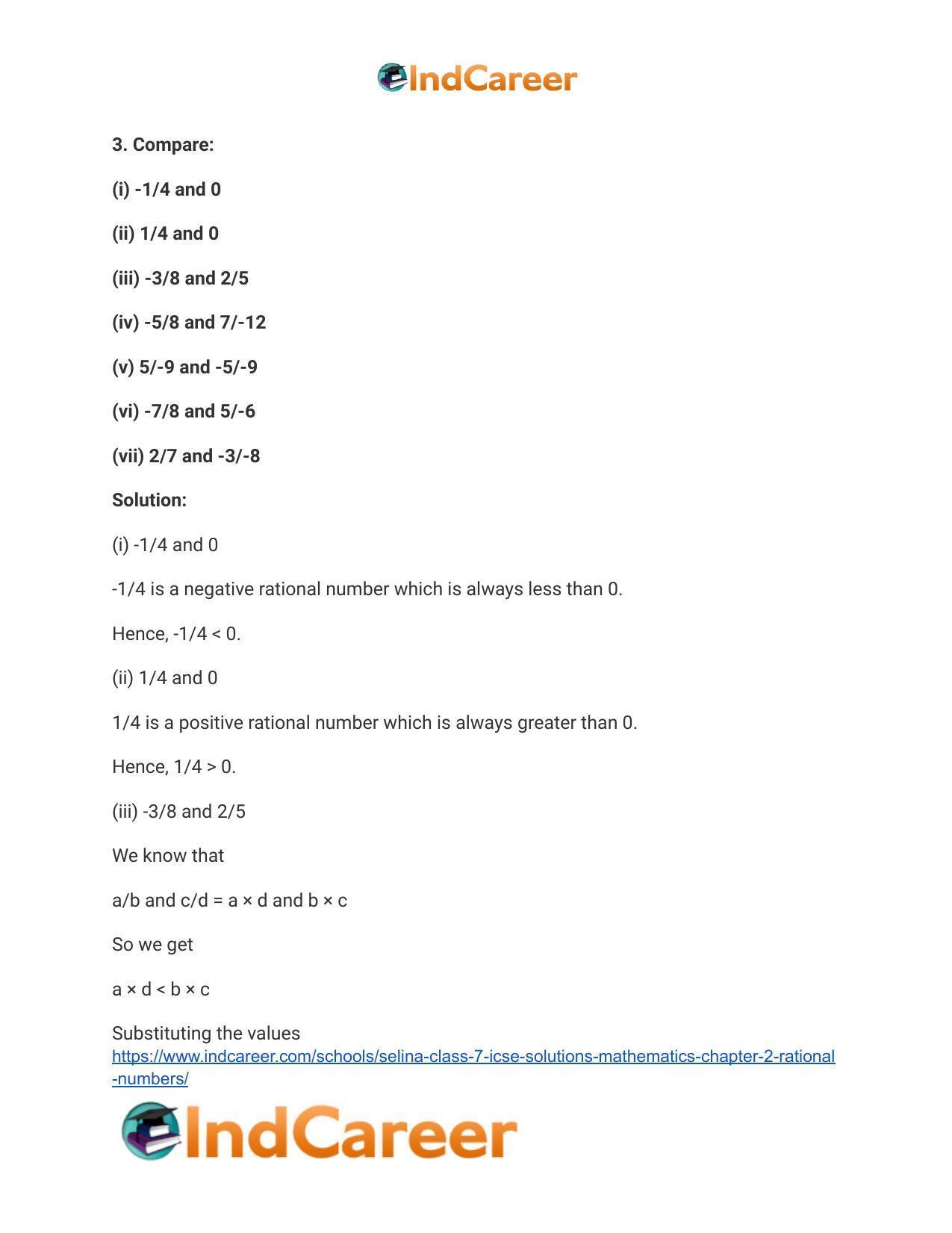 Selina Class 7 ICSE Solutions Mathematics : Chapter 2- Rational Numbers - Page 94