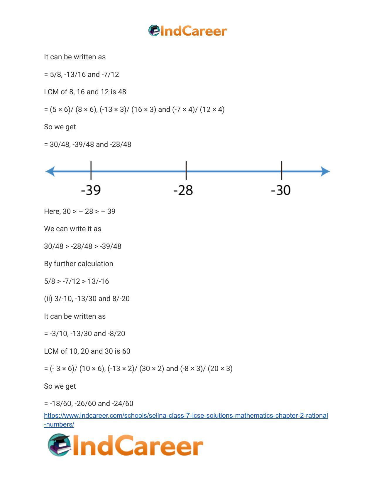 Selina Class 7 ICSE Solutions Mathematics : Chapter 2- Rational Numbers - Page 99