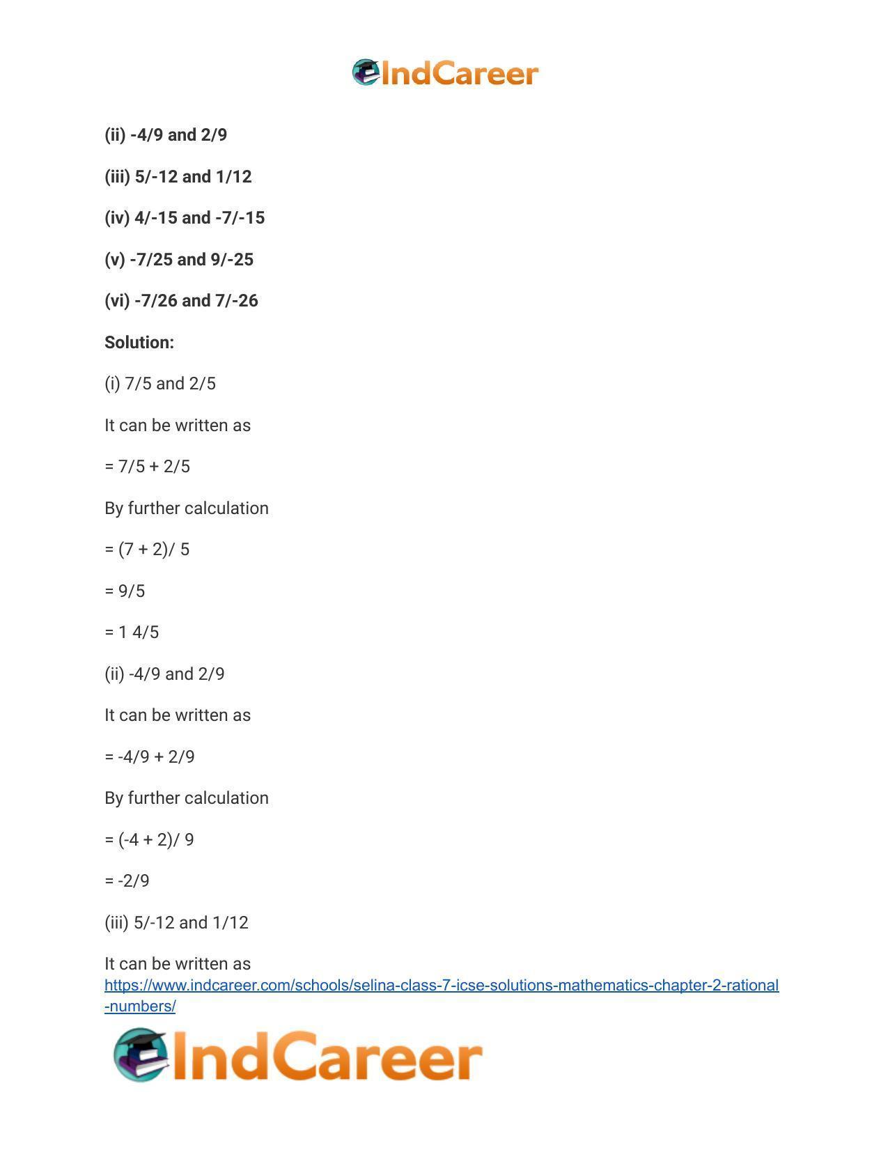 Selina Class 7 ICSE Solutions Mathematics : Chapter 2- Rational Numbers - Page 101