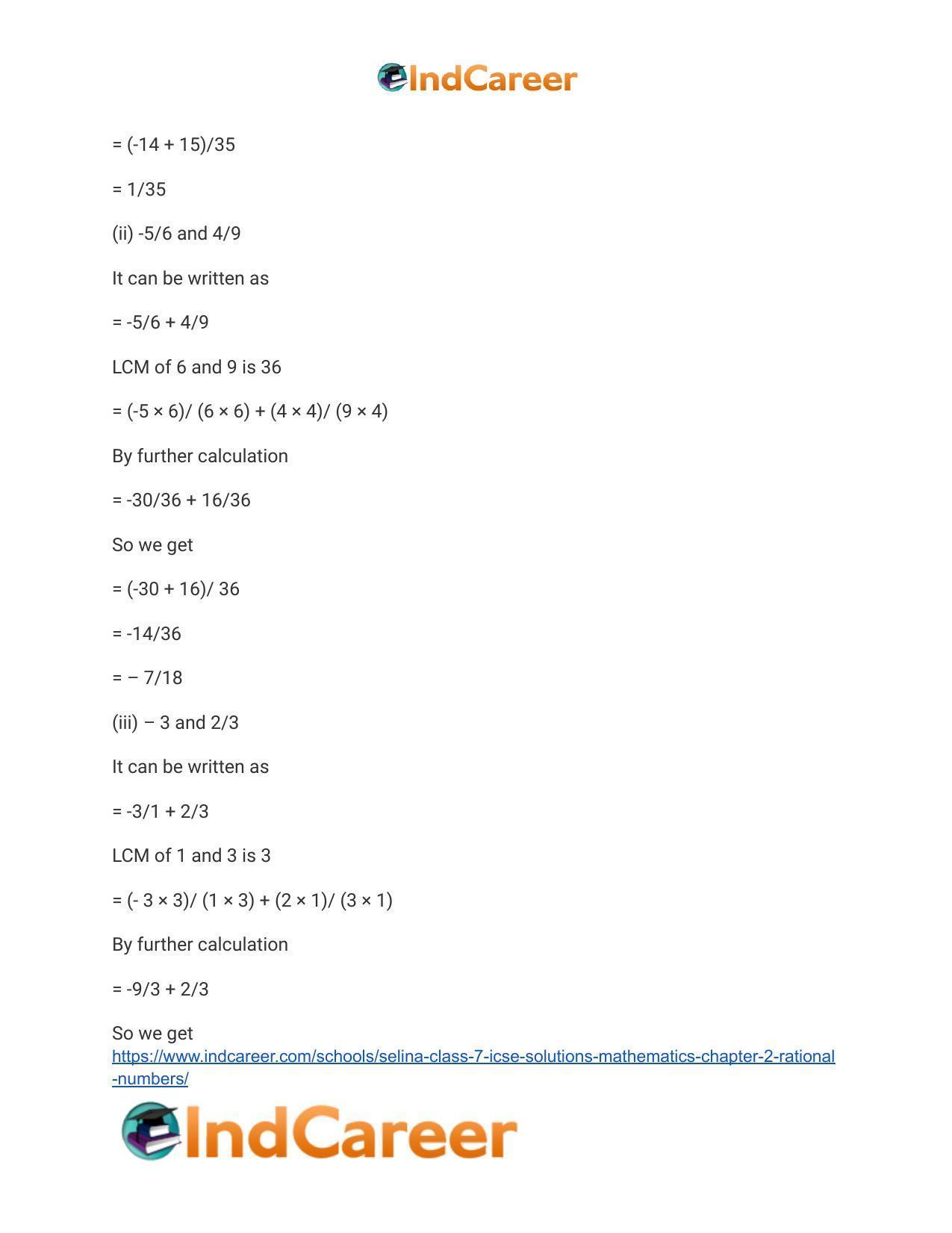 Selina Class 7 ICSE Solutions Mathematics : Chapter 2- Rational Numbers - Page 104