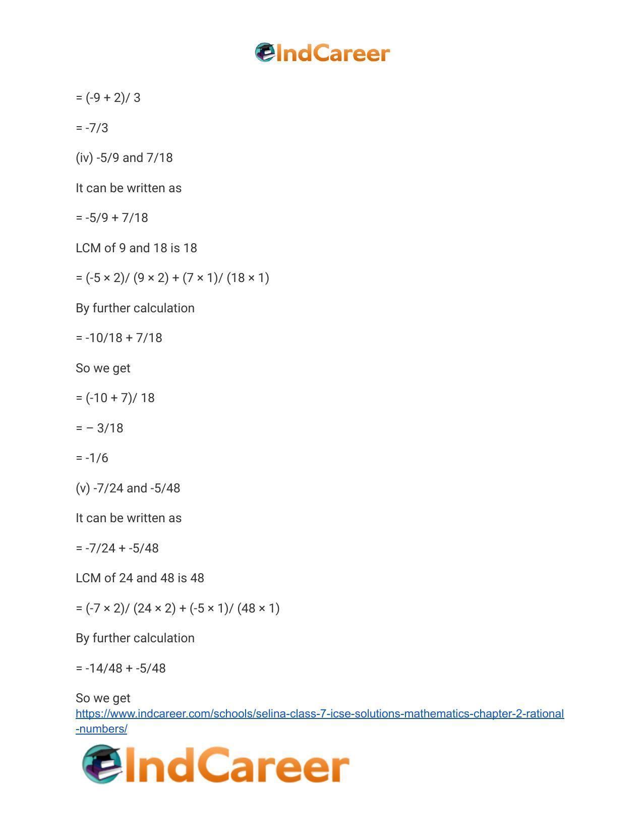 Selina Class 7 ICSE Solutions Mathematics : Chapter 2- Rational Numbers - Page 105