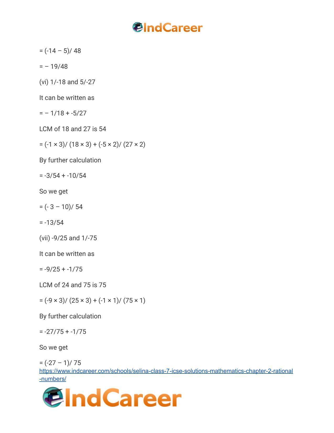 Selina Class 7 ICSE Solutions Mathematics : Chapter 2- Rational Numbers - Page 106