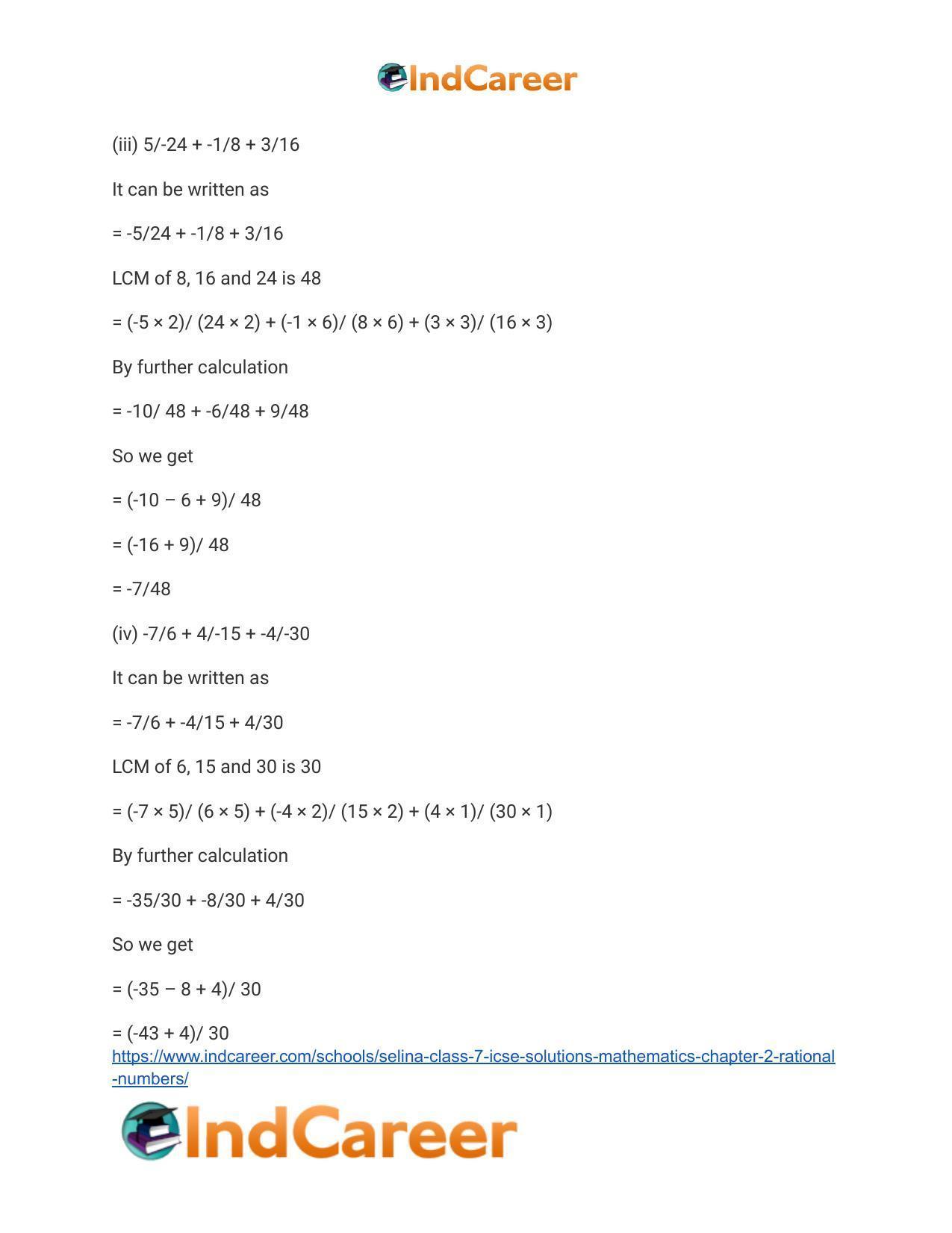 Selina Class 7 ICSE Solutions Mathematics : Chapter 2- Rational Numbers - Page 109