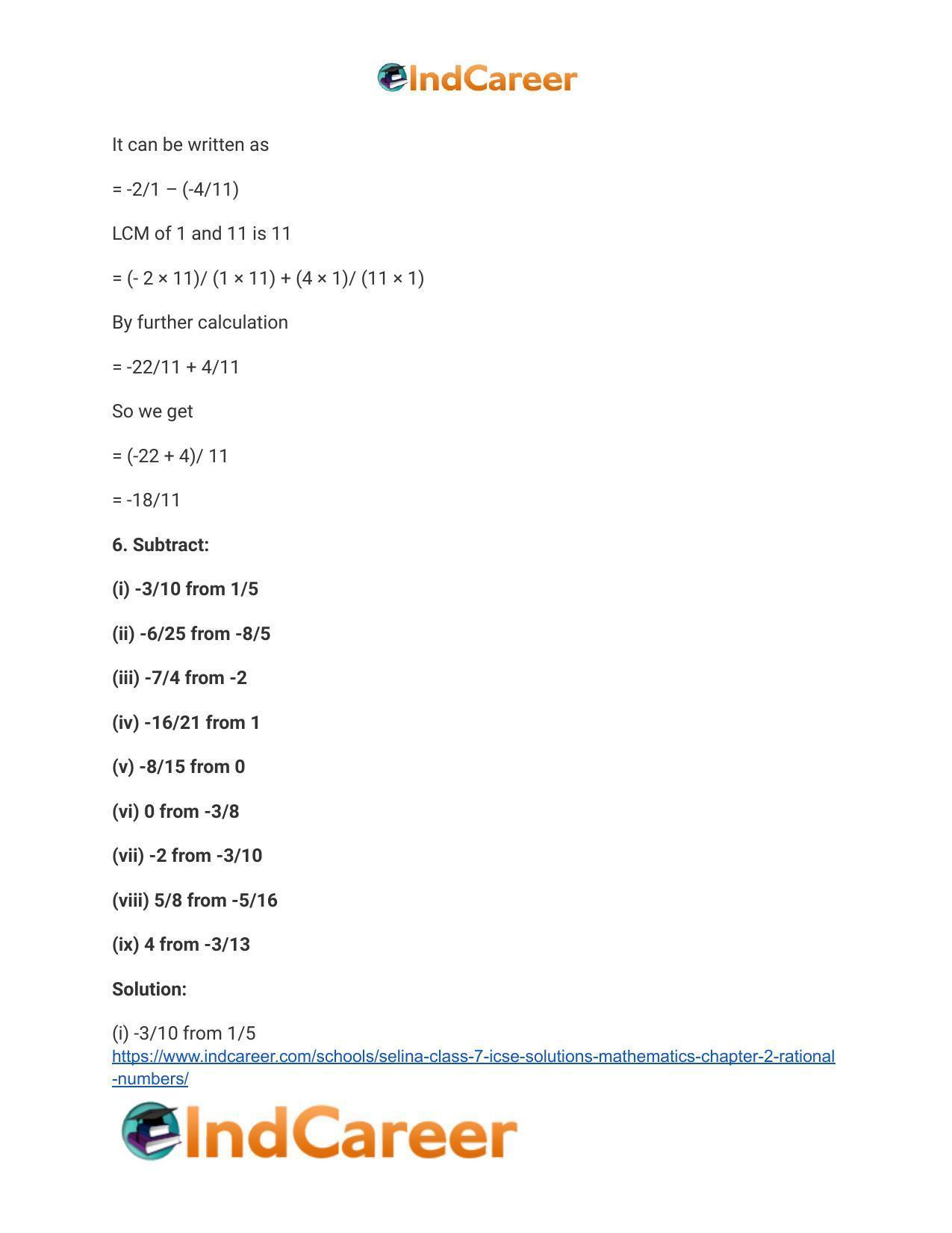 Selina Class 7 ICSE Solutions Mathematics : Chapter 2- Rational Numbers - Page 116