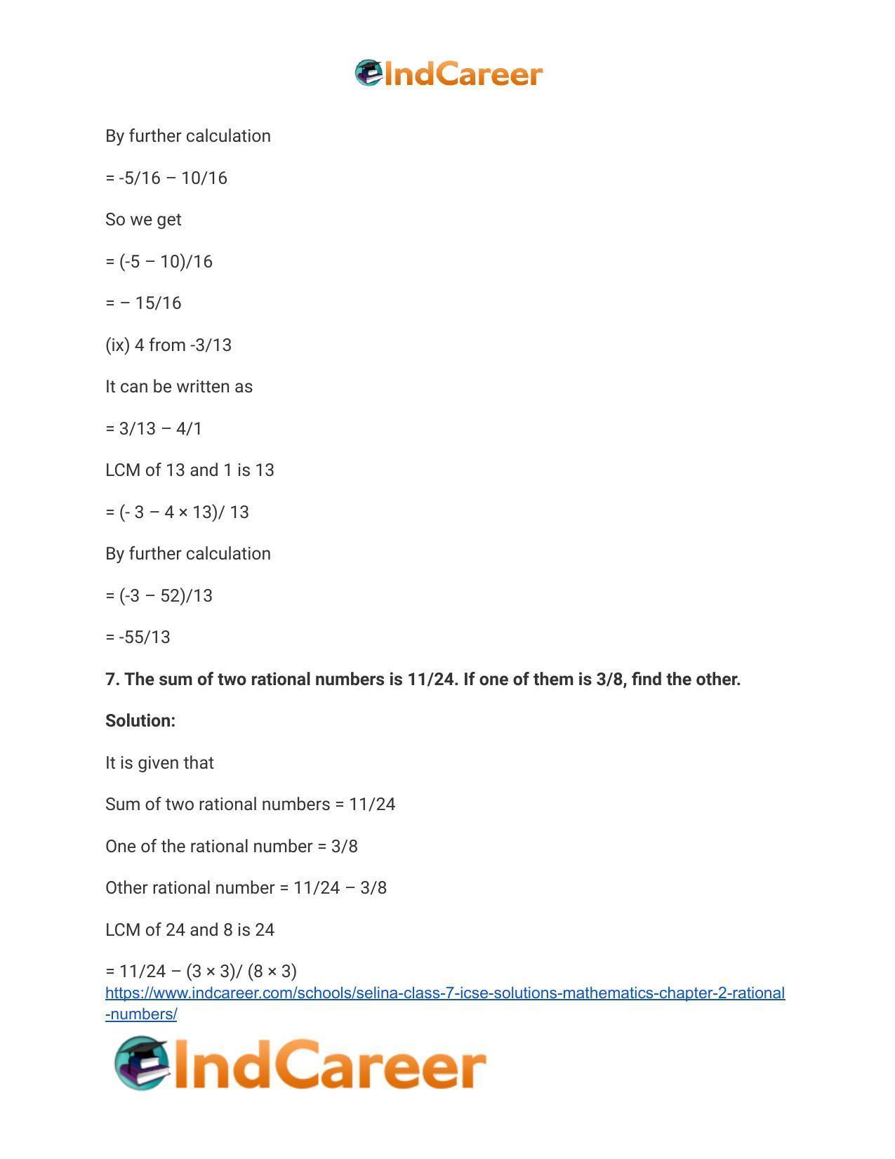 Selina Class 7 ICSE Solutions Mathematics : Chapter 2- Rational Numbers - Page 120