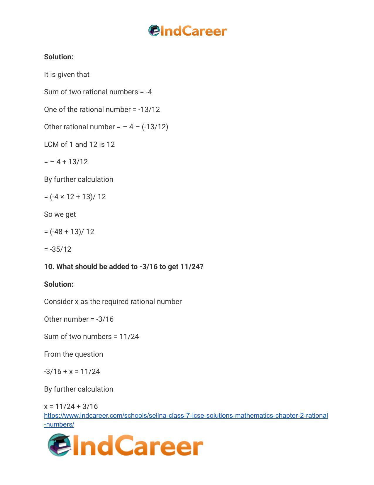 Selina Class 7 ICSE Solutions Mathematics : Chapter 2- Rational Numbers - Page 122
