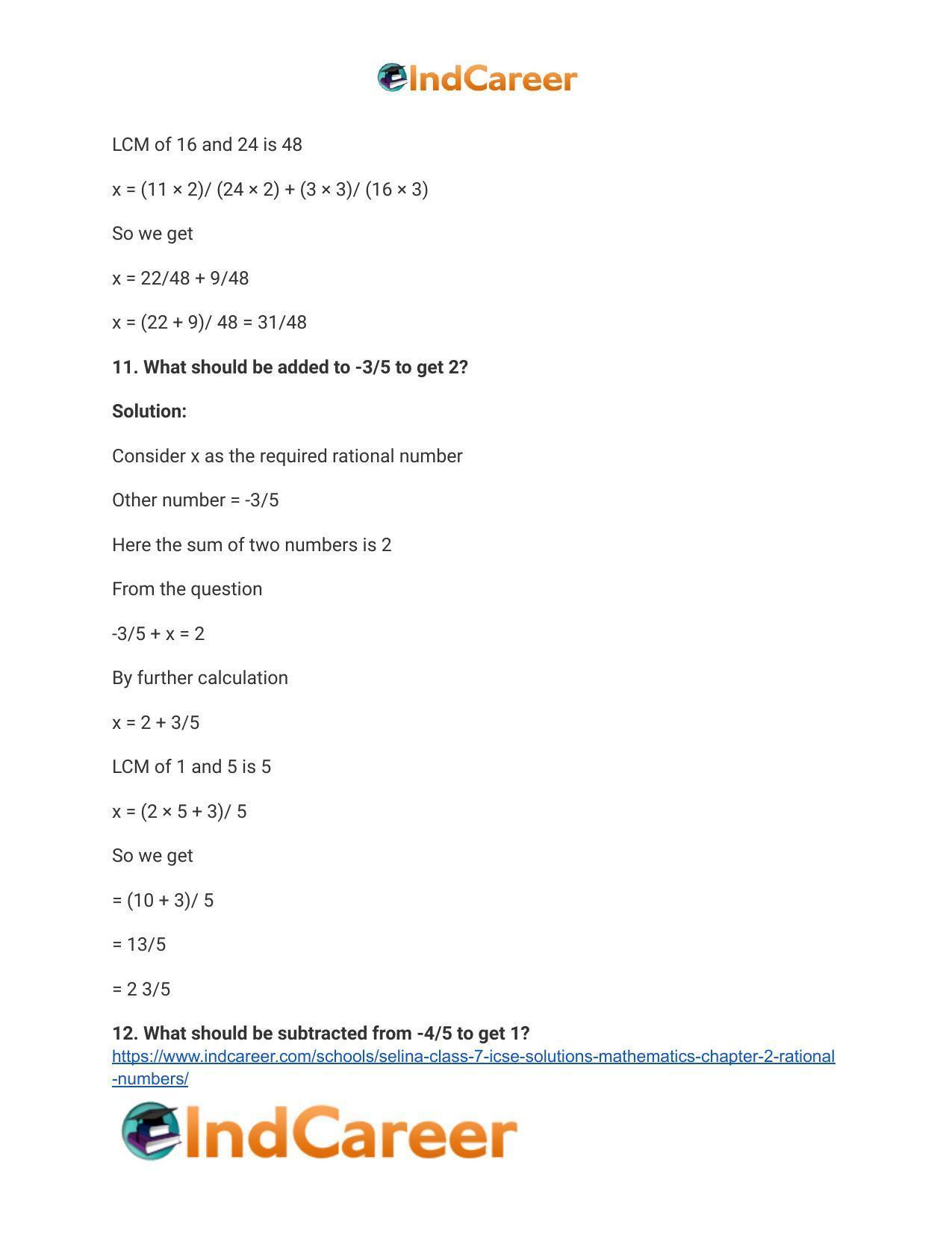 Selina Class 7 ICSE Solutions Mathematics : Chapter 2- Rational Numbers - Page 123