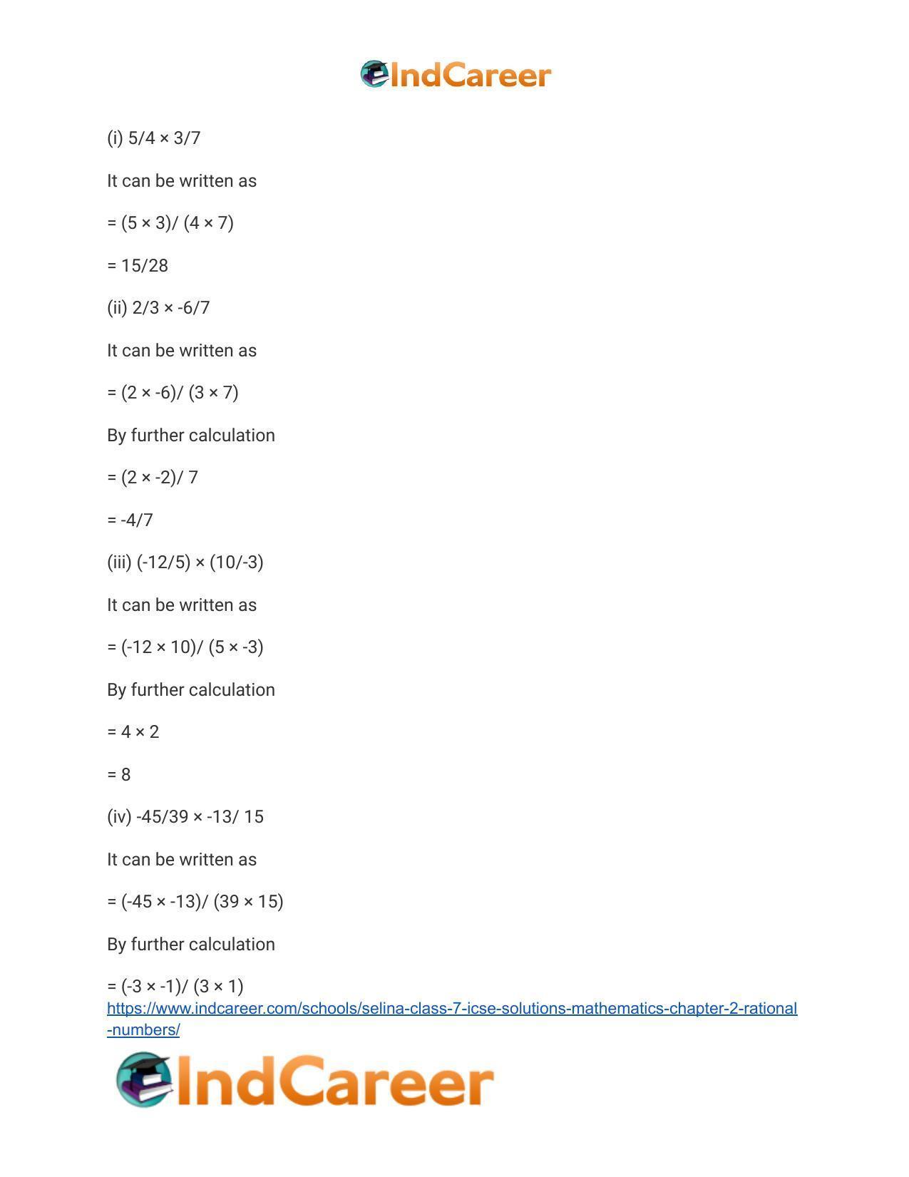 Selina Class 7 ICSE Solutions Mathematics : Chapter 2- Rational Numbers - Page 127