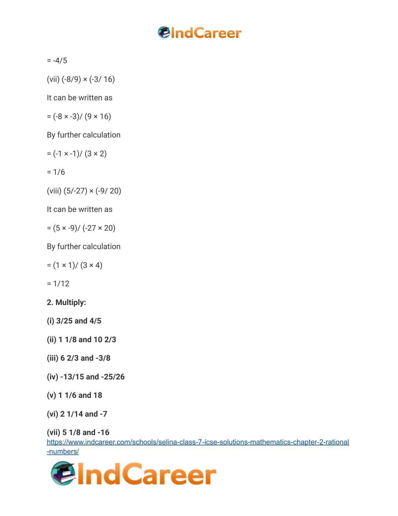 Selina Class 7 ICSE Solutions Mathematics : Chapter 2- Rational Numbers - Page 129