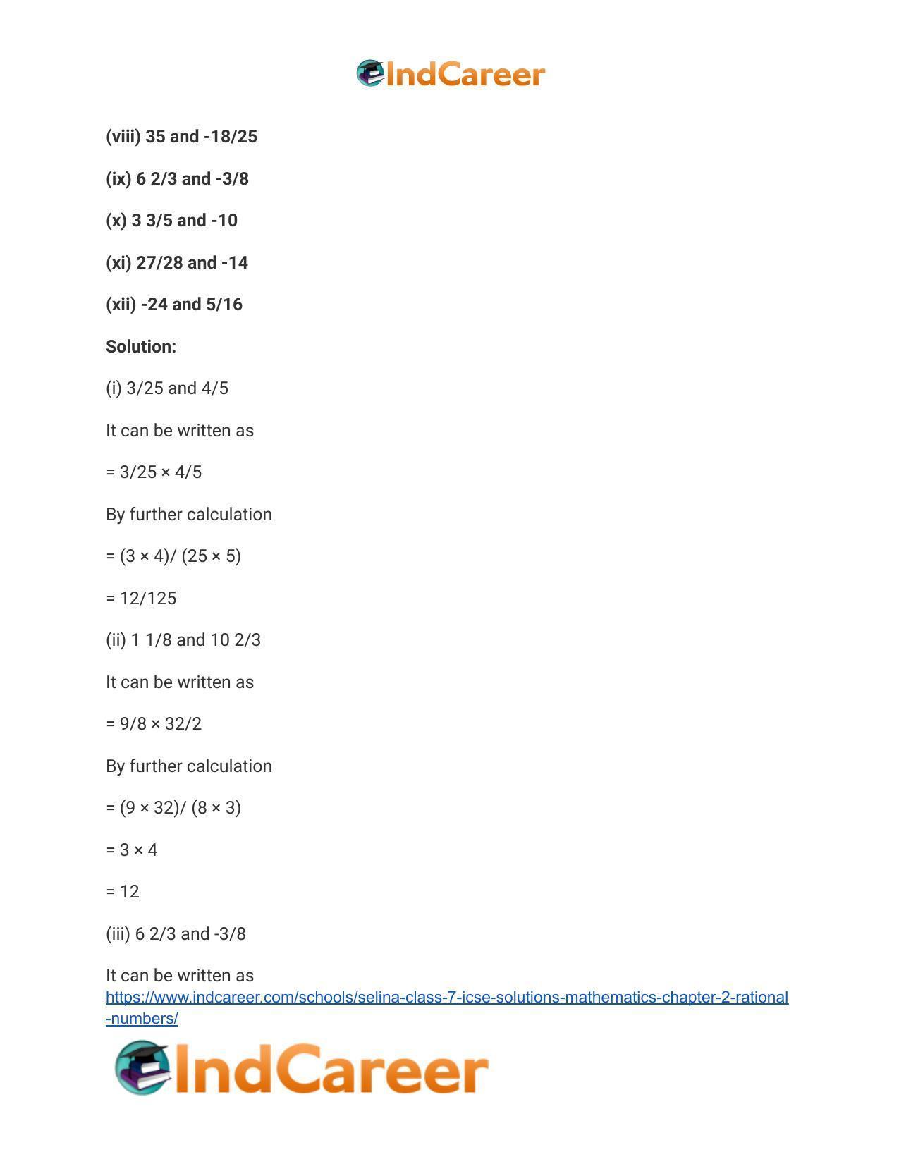 Selina Class 7 ICSE Solutions Mathematics : Chapter 2- Rational Numbers - Page 130