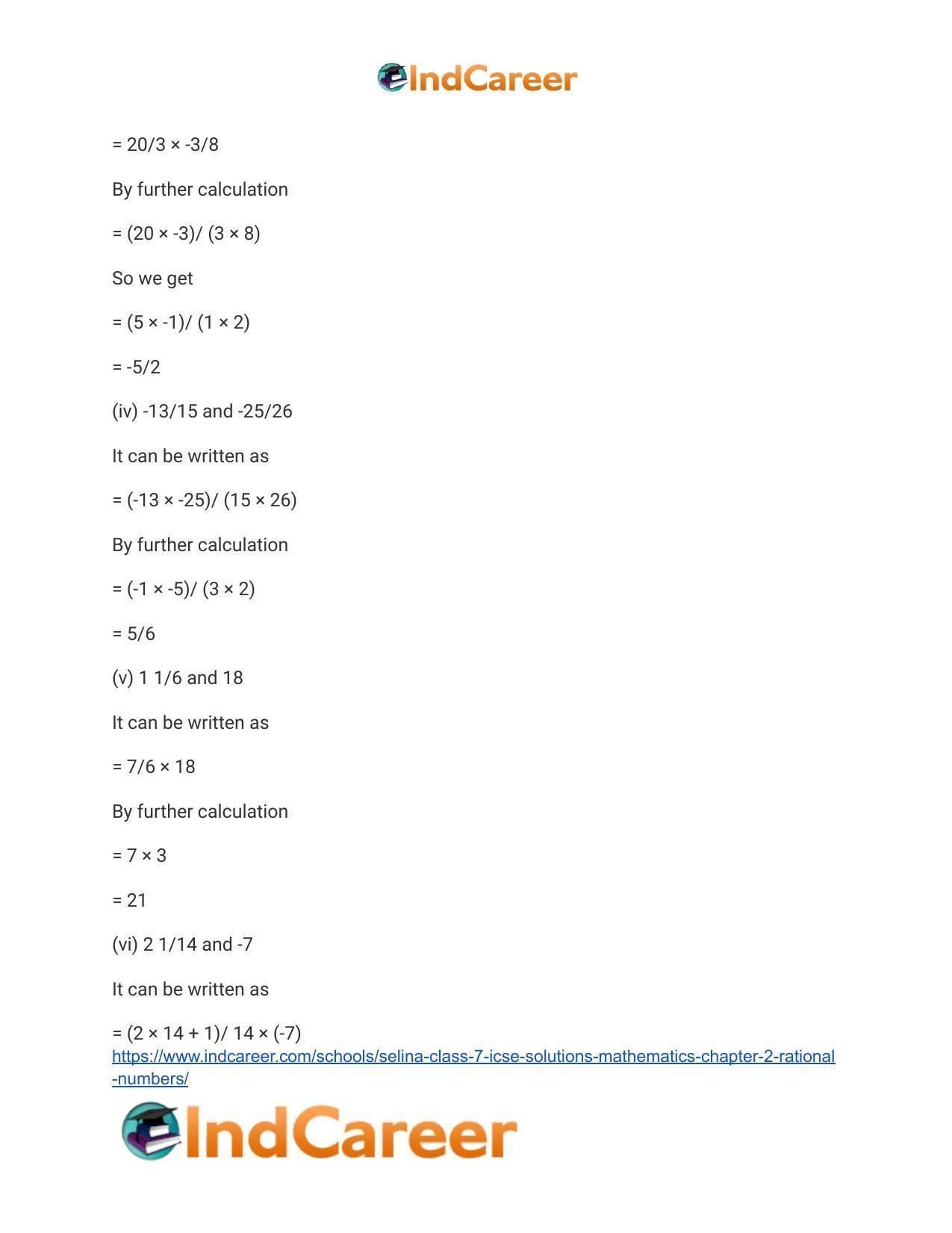 Selina Class 7 ICSE Solutions Mathematics : Chapter 2- Rational Numbers - Page 131