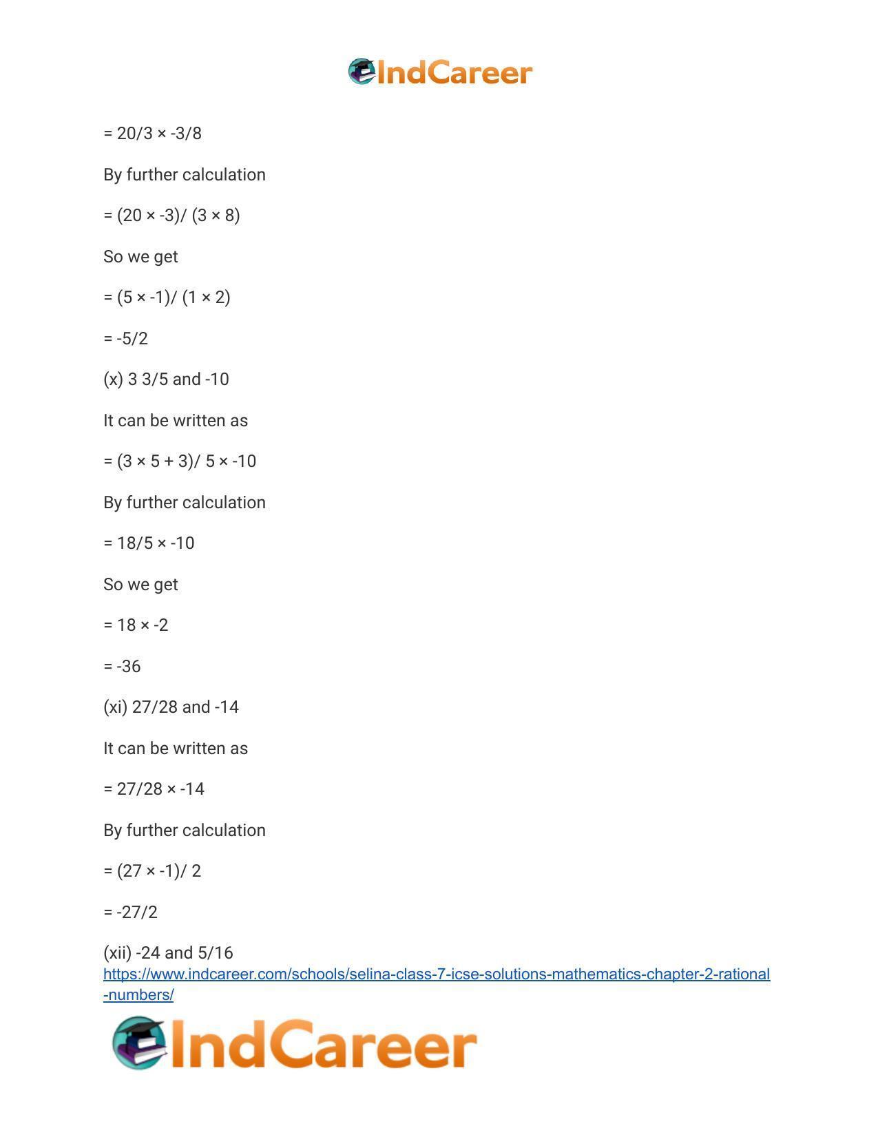 Selina Class 7 ICSE Solutions Mathematics : Chapter 2- Rational Numbers - Page 133