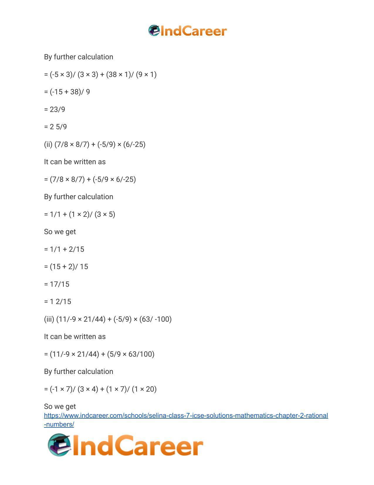 Selina Class 7 ICSE Solutions Mathematics : Chapter 2- Rational Numbers - Page 135