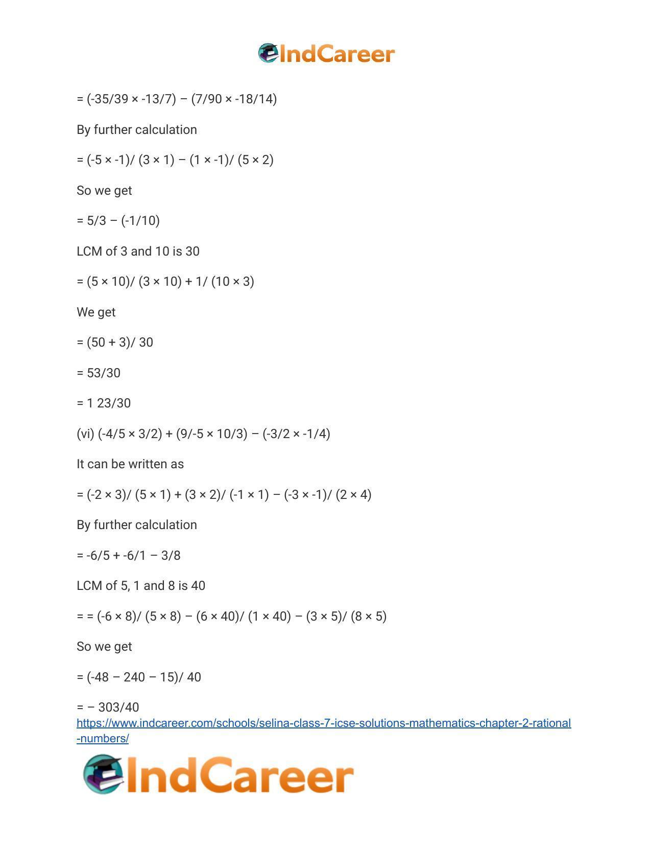 Selina Class 7 ICSE Solutions Mathematics : Chapter 2- Rational Numbers - Page 137