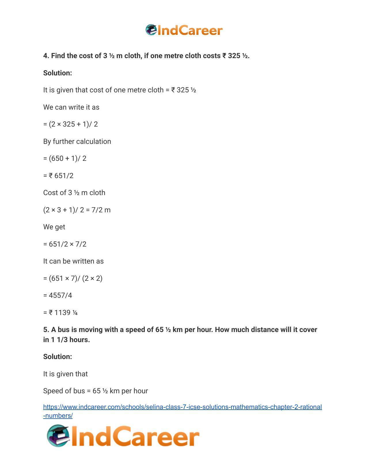 Selina Class 7 ICSE Solutions Mathematics : Chapter 2- Rational Numbers - Page 138