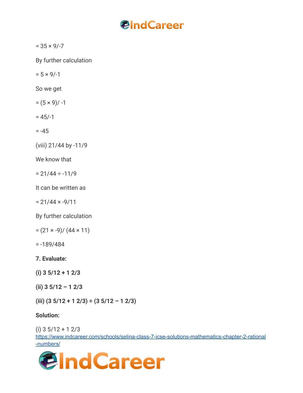 Selina Class 7 ICSE Solutions Mathematics : Chapter 2- Rational Numbers - Page 143