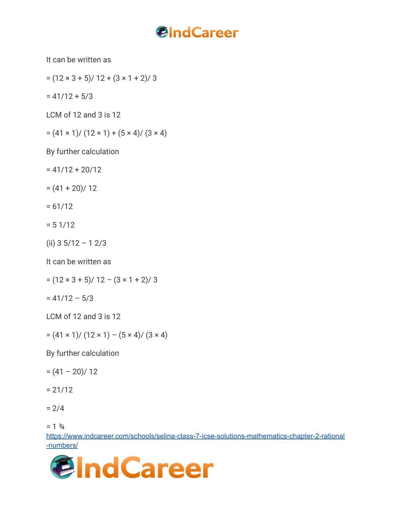 Selina Class 7 ICSE Solutions Mathematics : Chapter 2- Rational Numbers - Page 144
