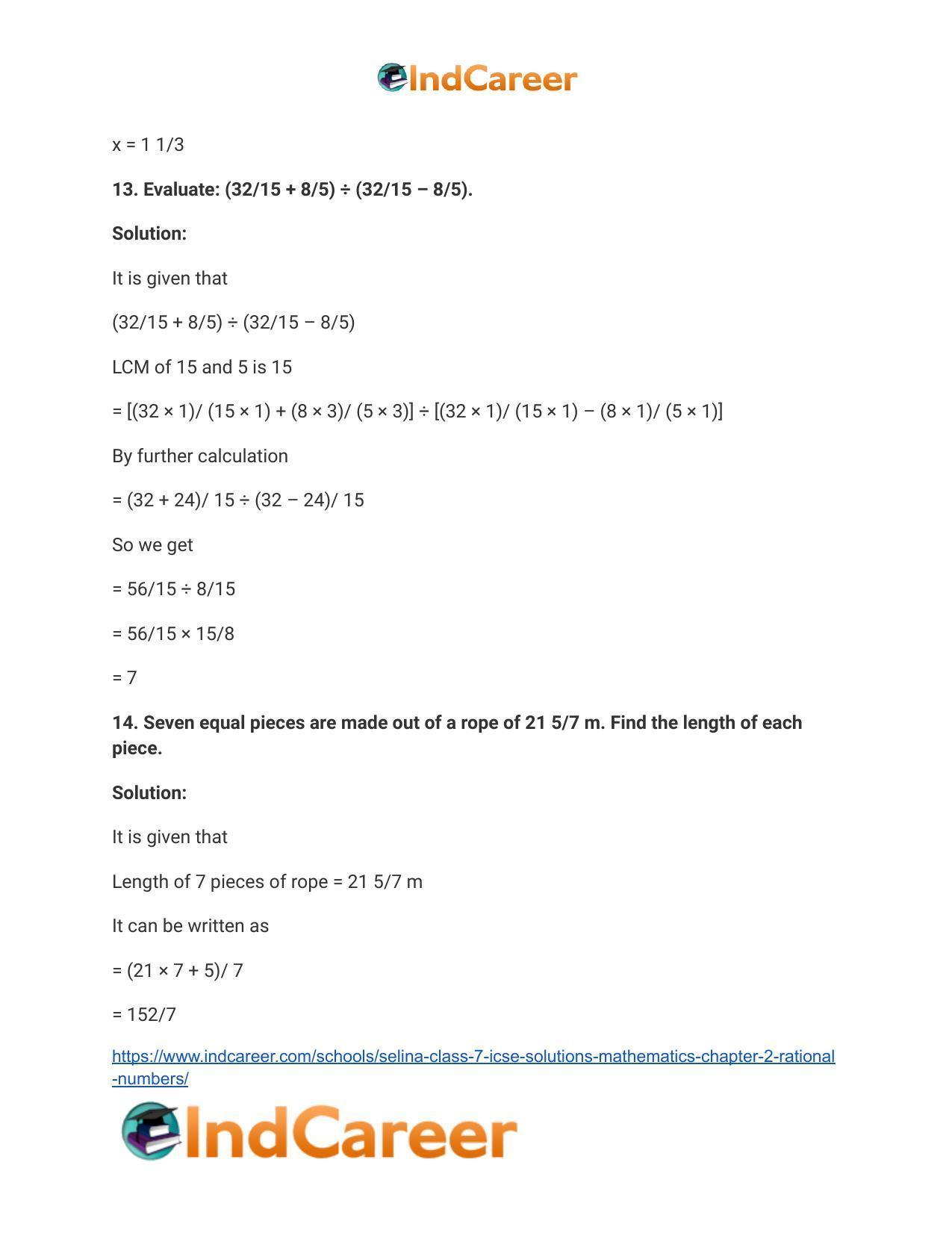 Selina Class 7 ICSE Solutions Mathematics : Chapter 2- Rational Numbers - Page 148
