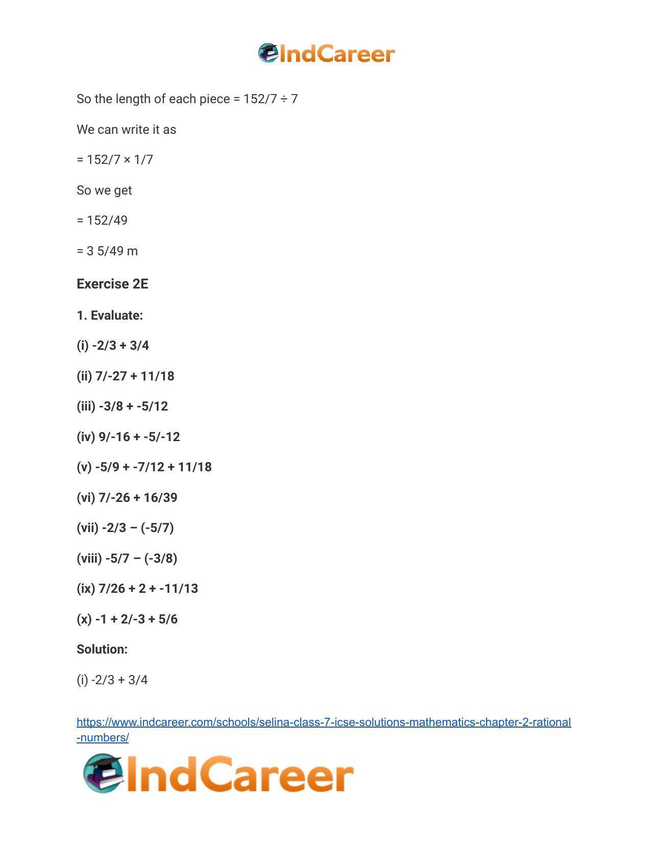 Selina Class 7 ICSE Solutions Mathematics : Chapter 2- Rational Numbers - Page 149
