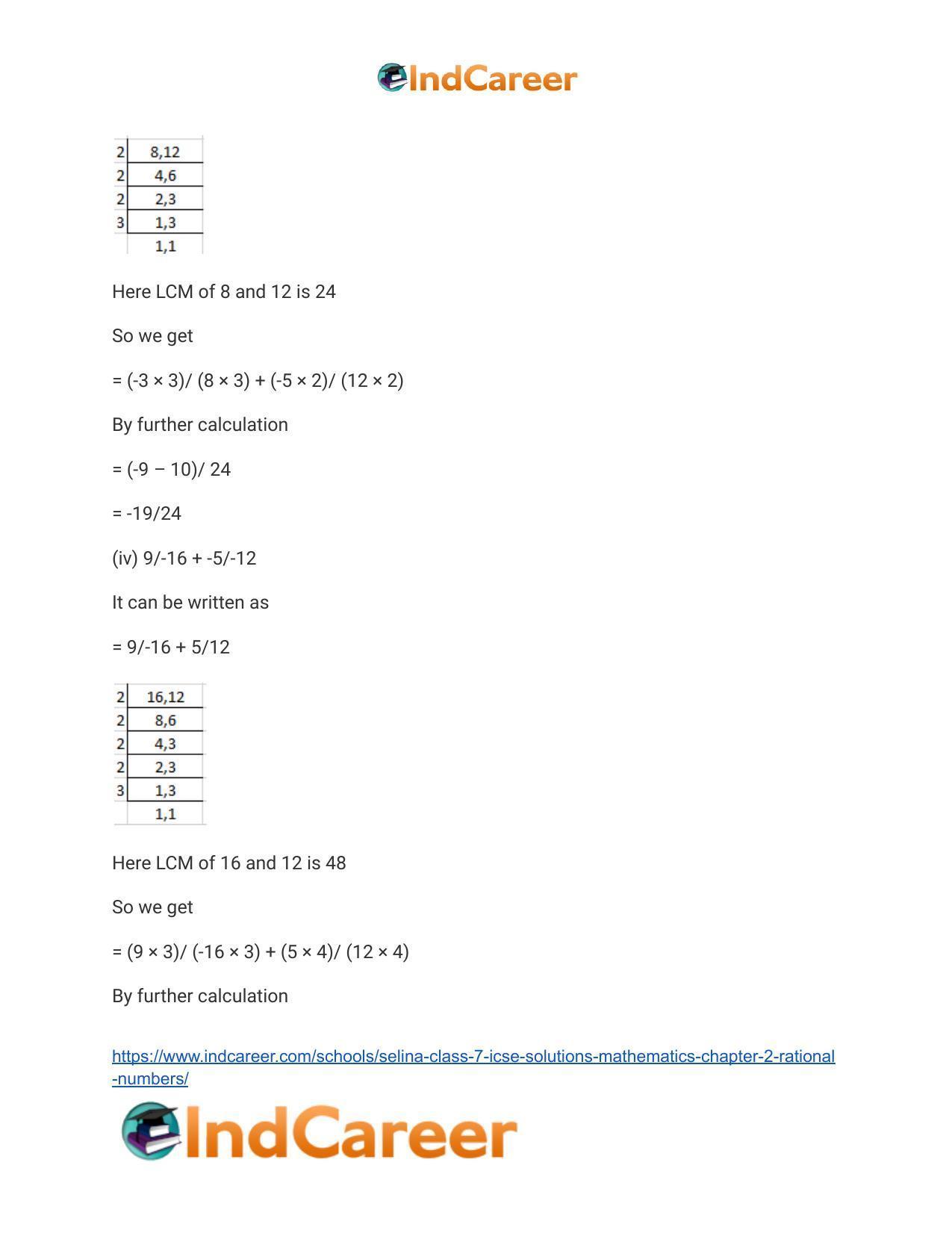 Selina Class 7 ICSE Solutions Mathematics : Chapter 2- Rational Numbers - Page 151