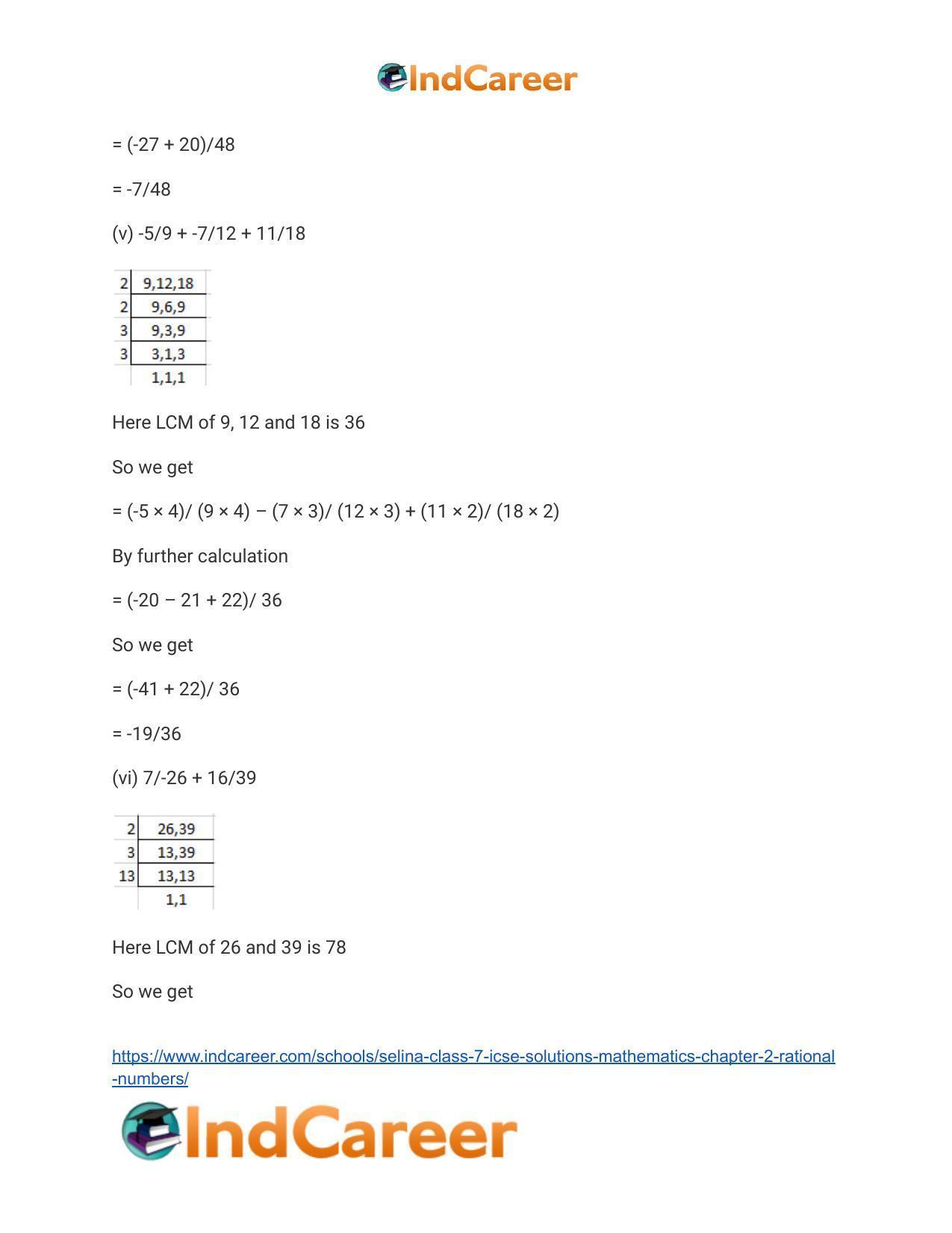 Selina Class 7 ICSE Solutions Mathematics : Chapter 2- Rational Numbers - Page 152