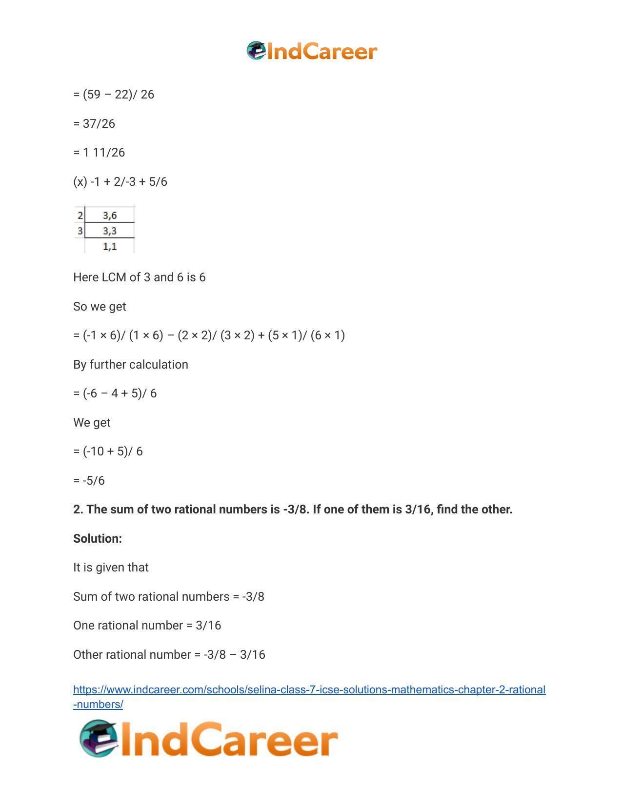 Selina Class 7 ICSE Solutions Mathematics : Chapter 2- Rational Numbers - Page 155