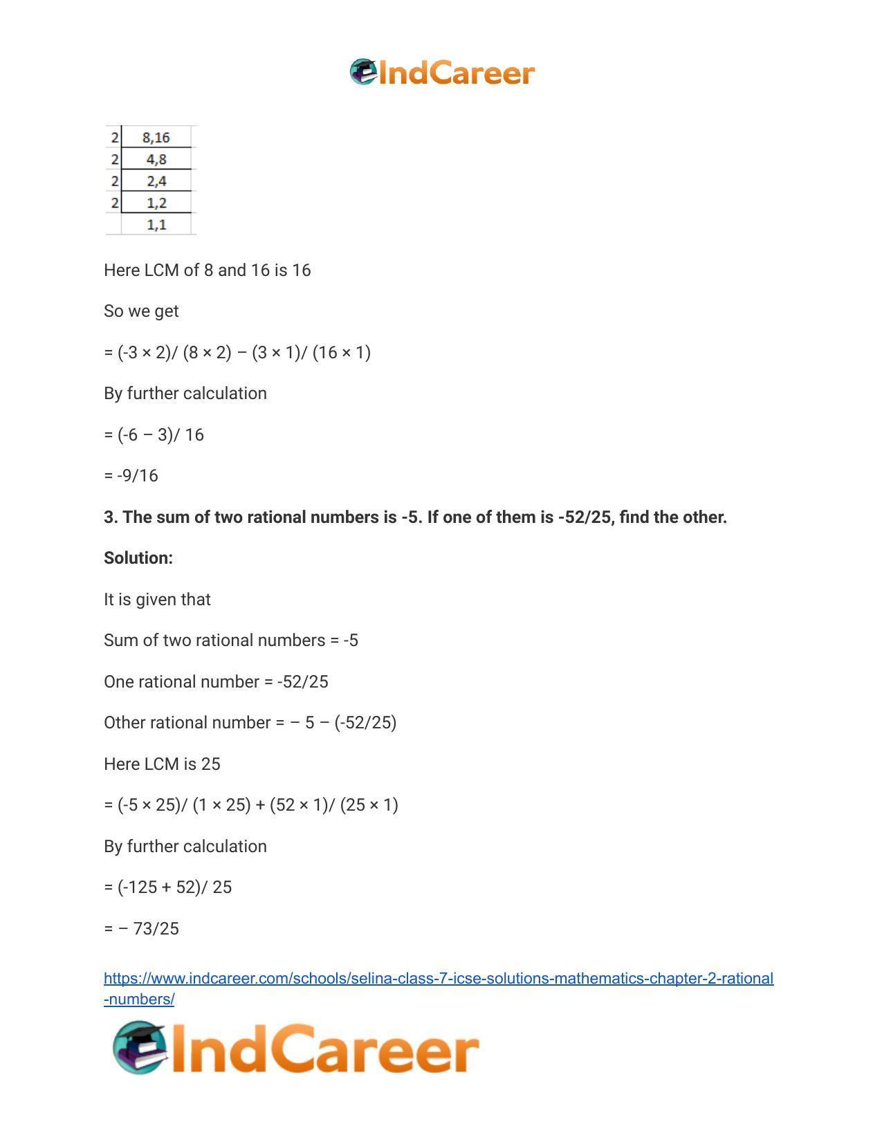 Selina Class 7 ICSE Solutions Mathematics : Chapter 2- Rational Numbers - Page 156
