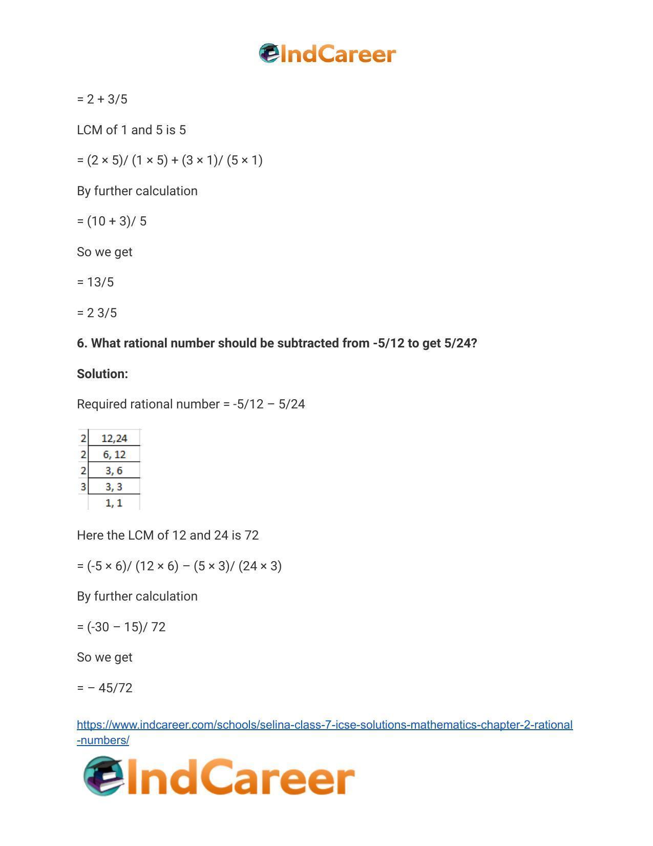 Selina Class 7 ICSE Solutions Mathematics : Chapter 2- Rational Numbers - Page 158