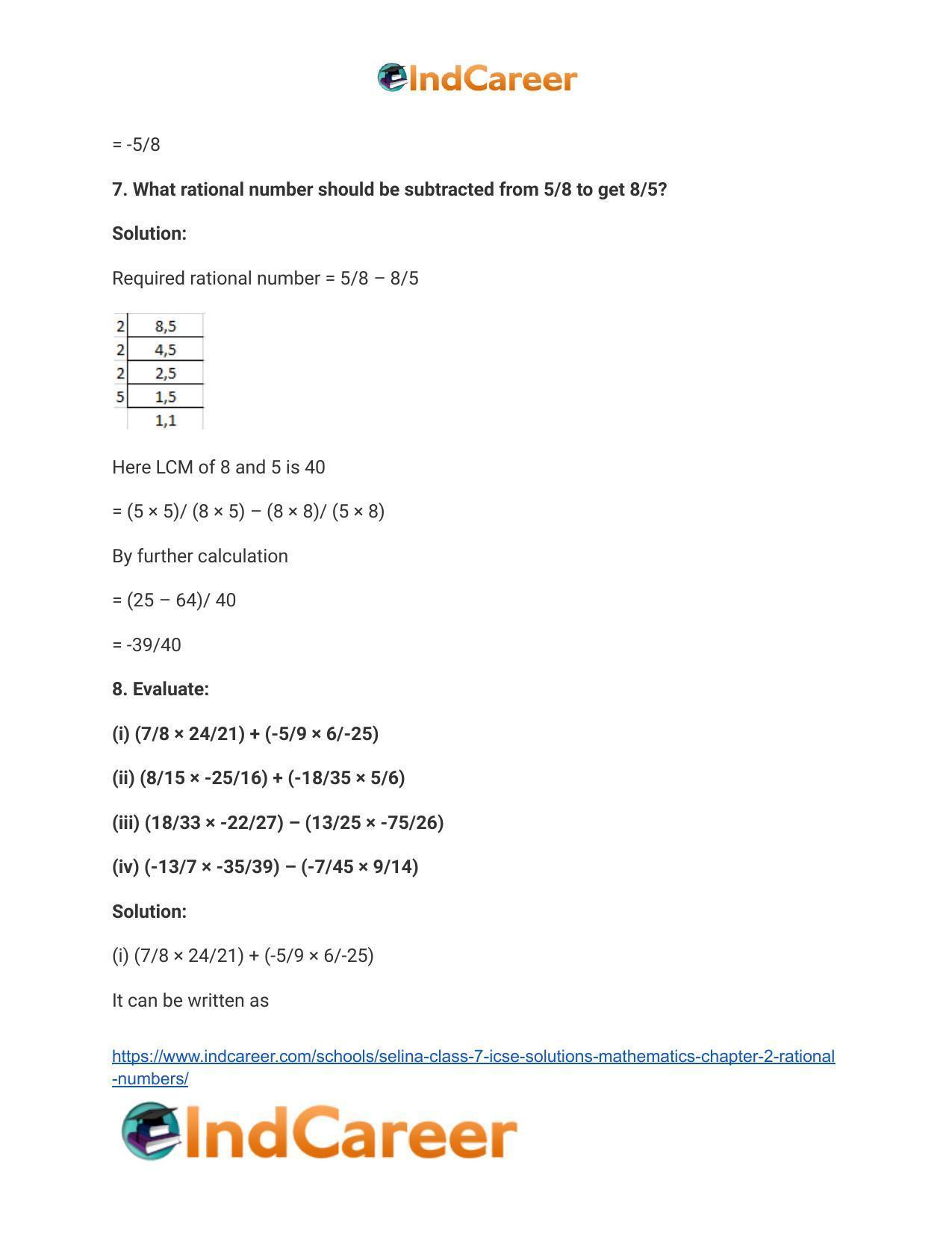 Selina Class 7 ICSE Solutions Mathematics : Chapter 2- Rational Numbers - Page 159