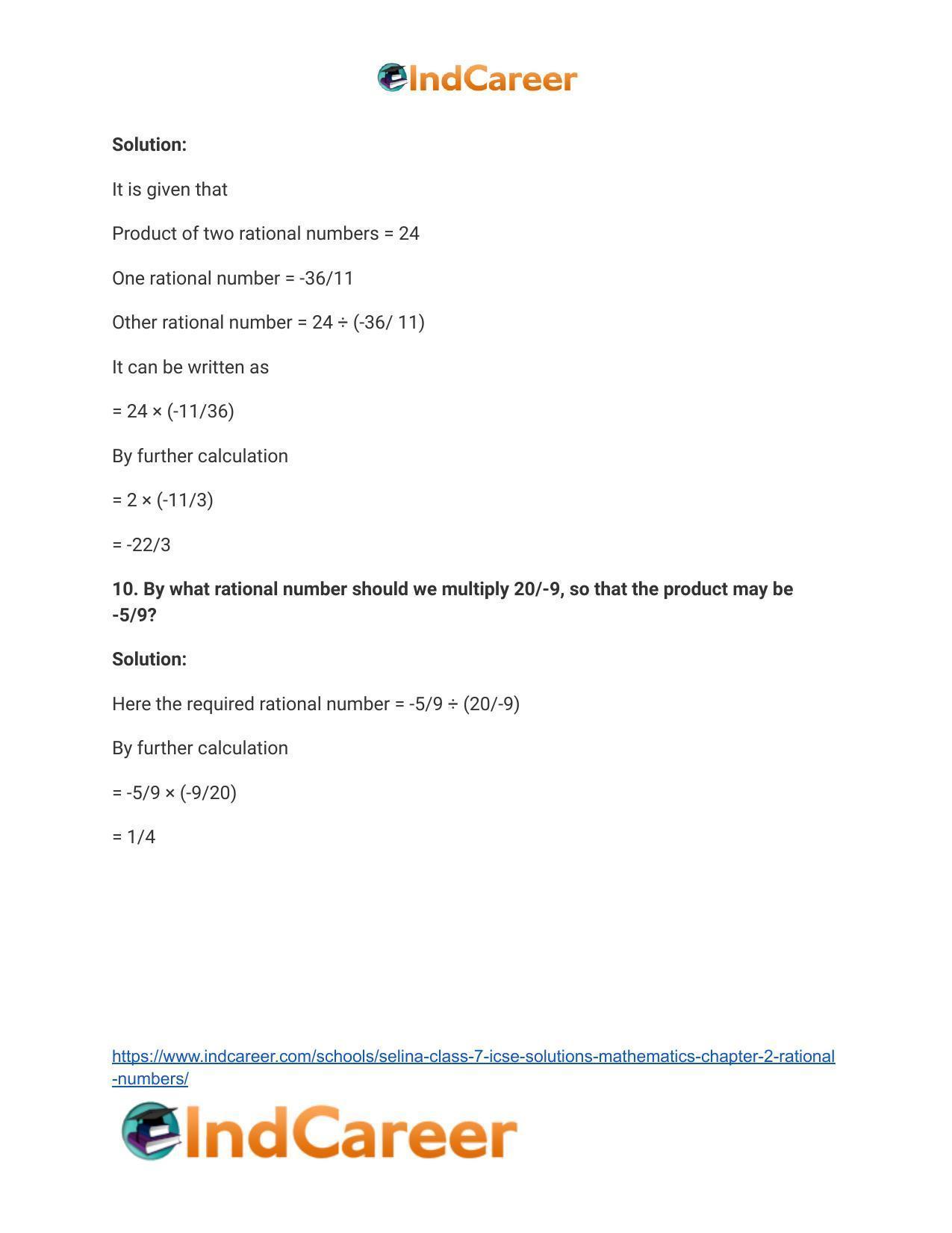 Selina Class 7 ICSE Solutions Mathematics : Chapter 2- Rational Numbers - Page 163