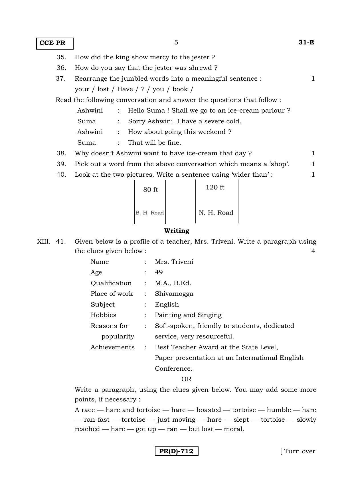 Karnataka SSLC English - Second Language - ENGLISH (31E-D Version) March/April 2019 Question Paper - Page 5