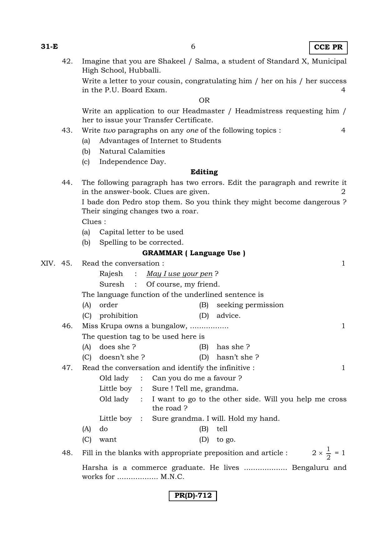 Karnataka SSLC English - Second Language - ENGLISH (31E-D Version) March/April 2019 Question Paper - Page 6