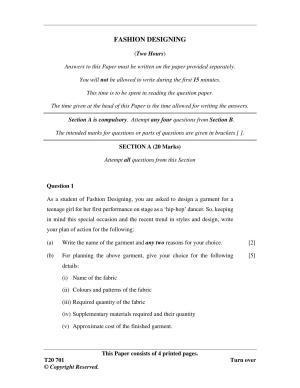 ICSE Class 10 Fashion Designing 2020 Question Paper